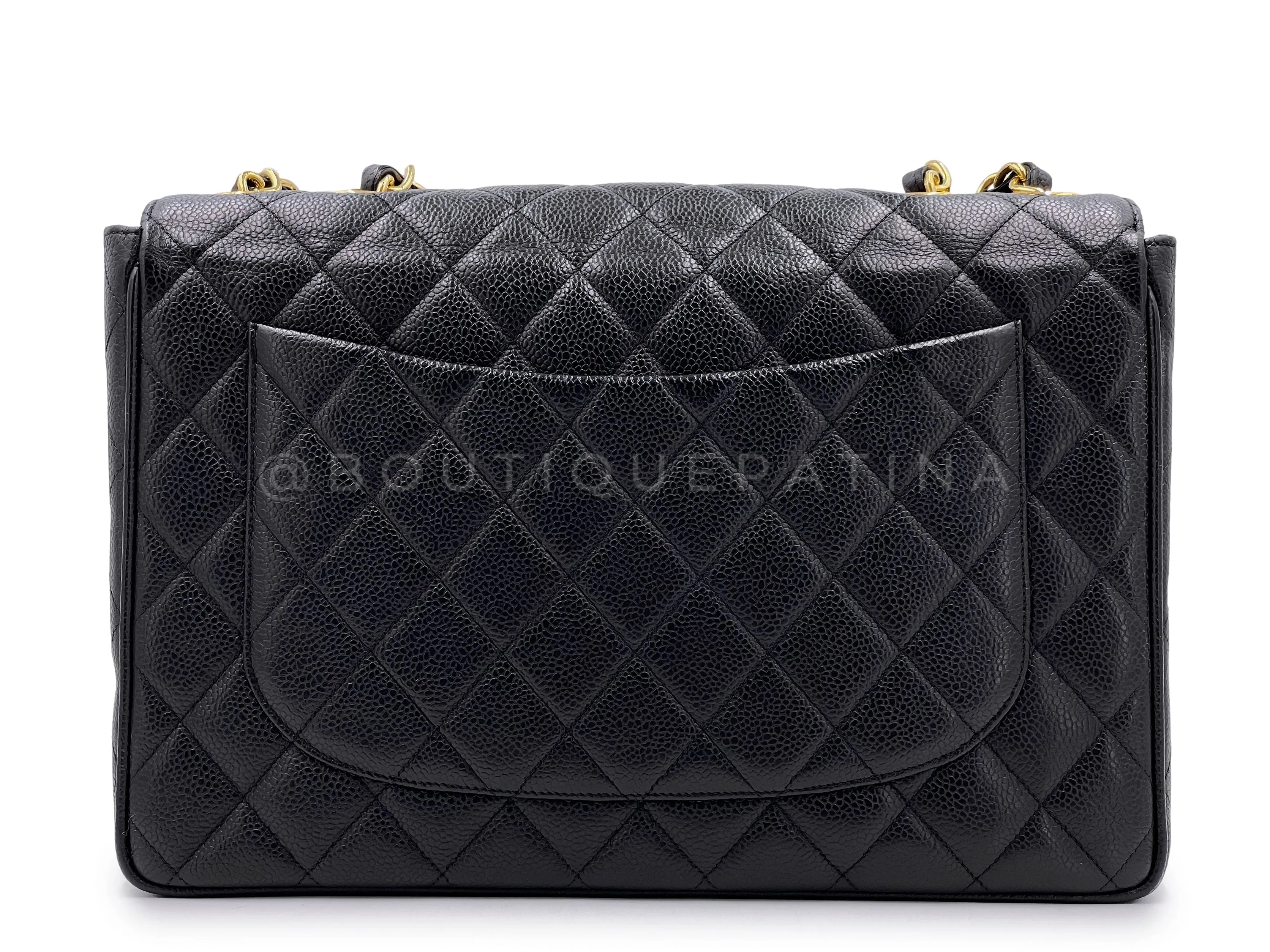Chanel 1994 Vintage Black Caviar Jumbo Classic Flap Bag 24k GHW