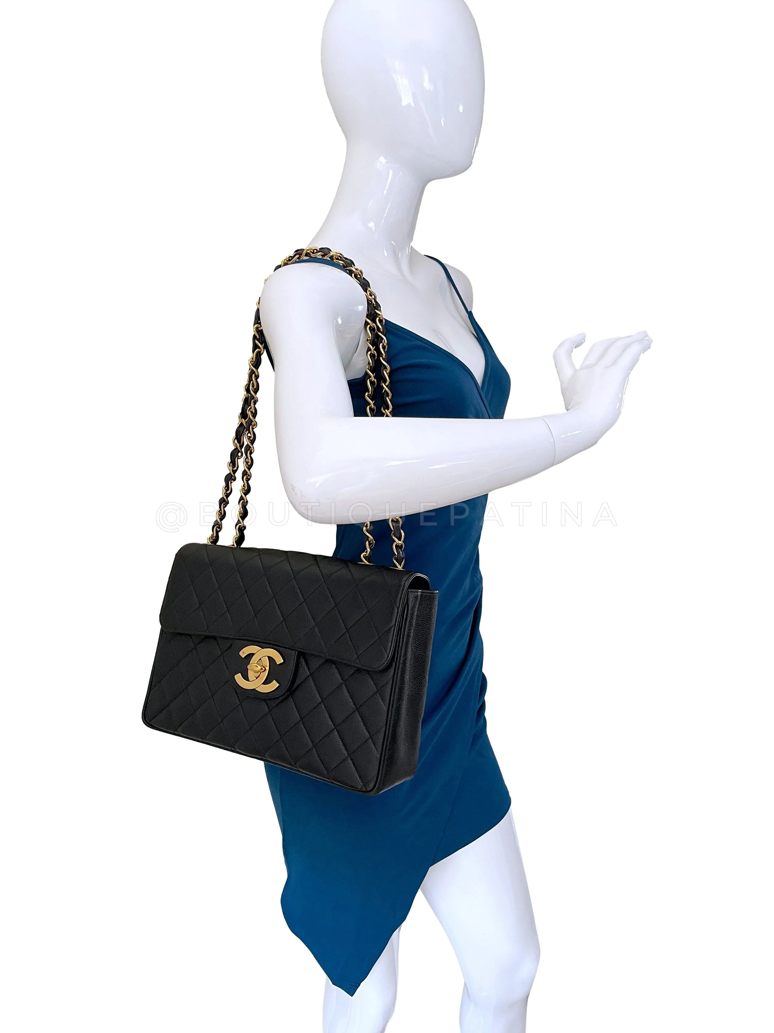 Chanel 1994 Vintage Black Caviar Jumbo Classic Flap Bag 24k GHW