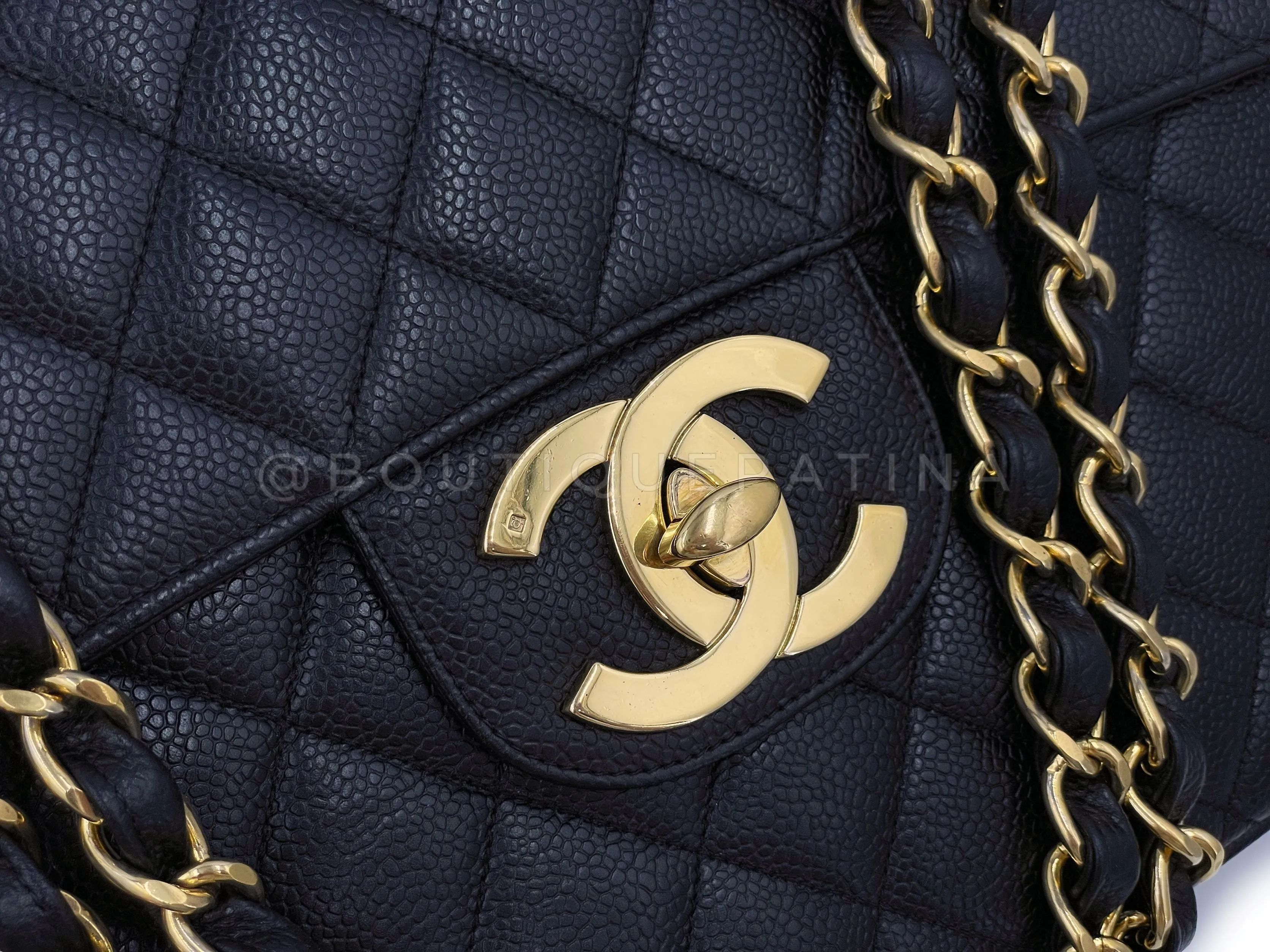 Chanel 1994 Vintage Black Caviar Jumbo Classic Flap Bag 24k GHW