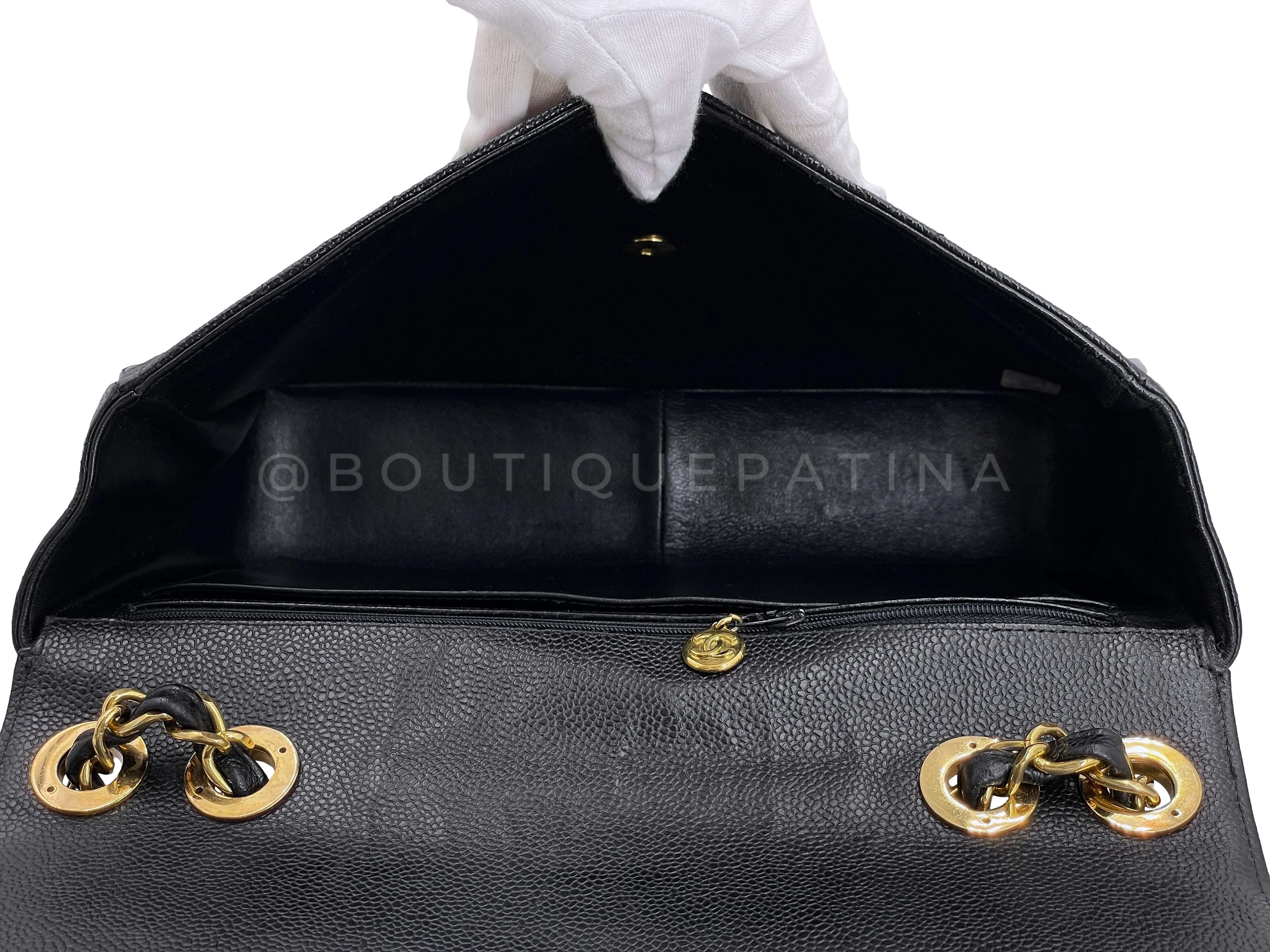 Chanel 1994 Vintage Black Caviar Jumbo Classic Flap Bag 24k GHW