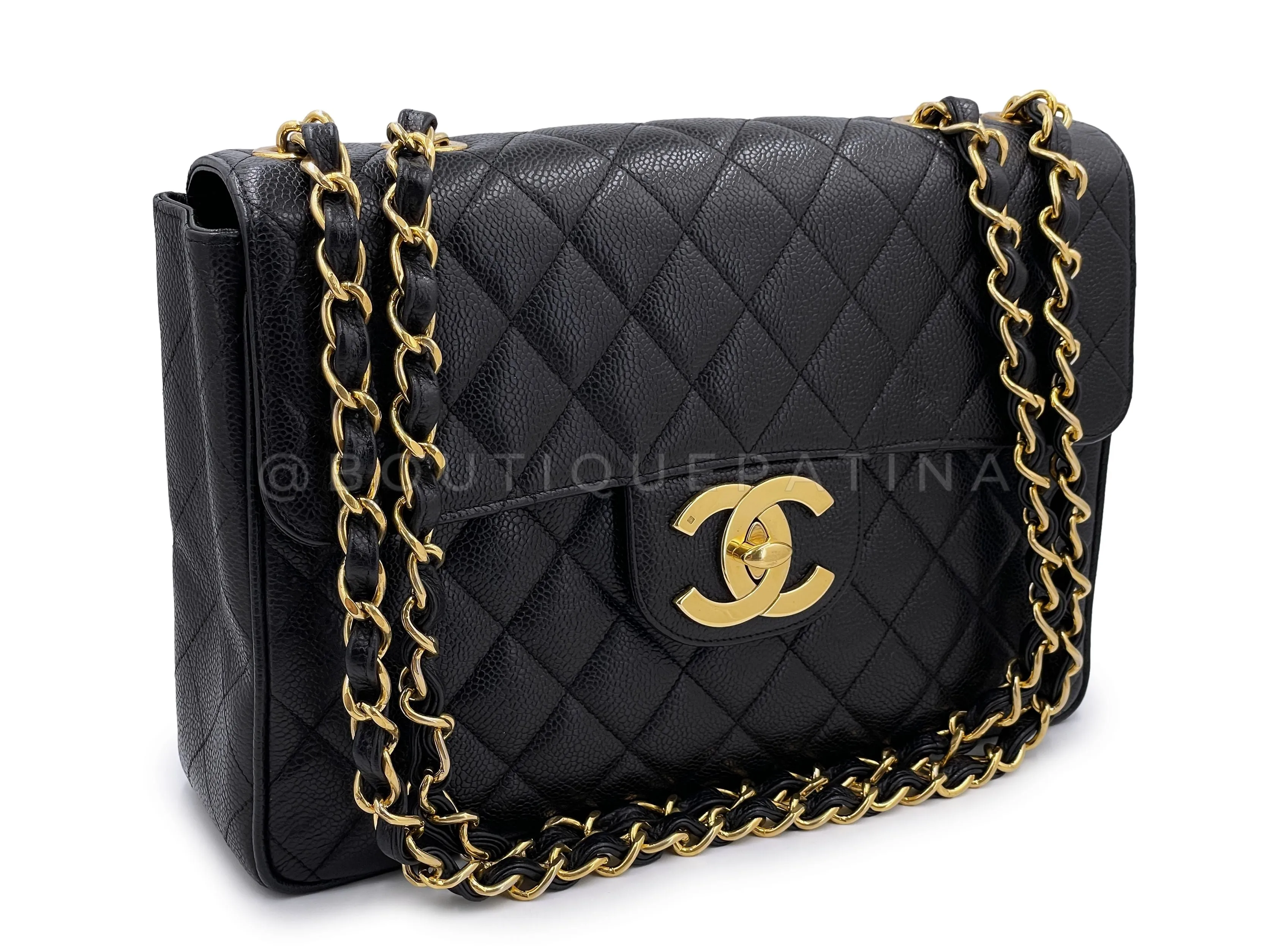 Chanel 1994 Vintage Black Caviar Jumbo Classic Flap Bag 24k GHW