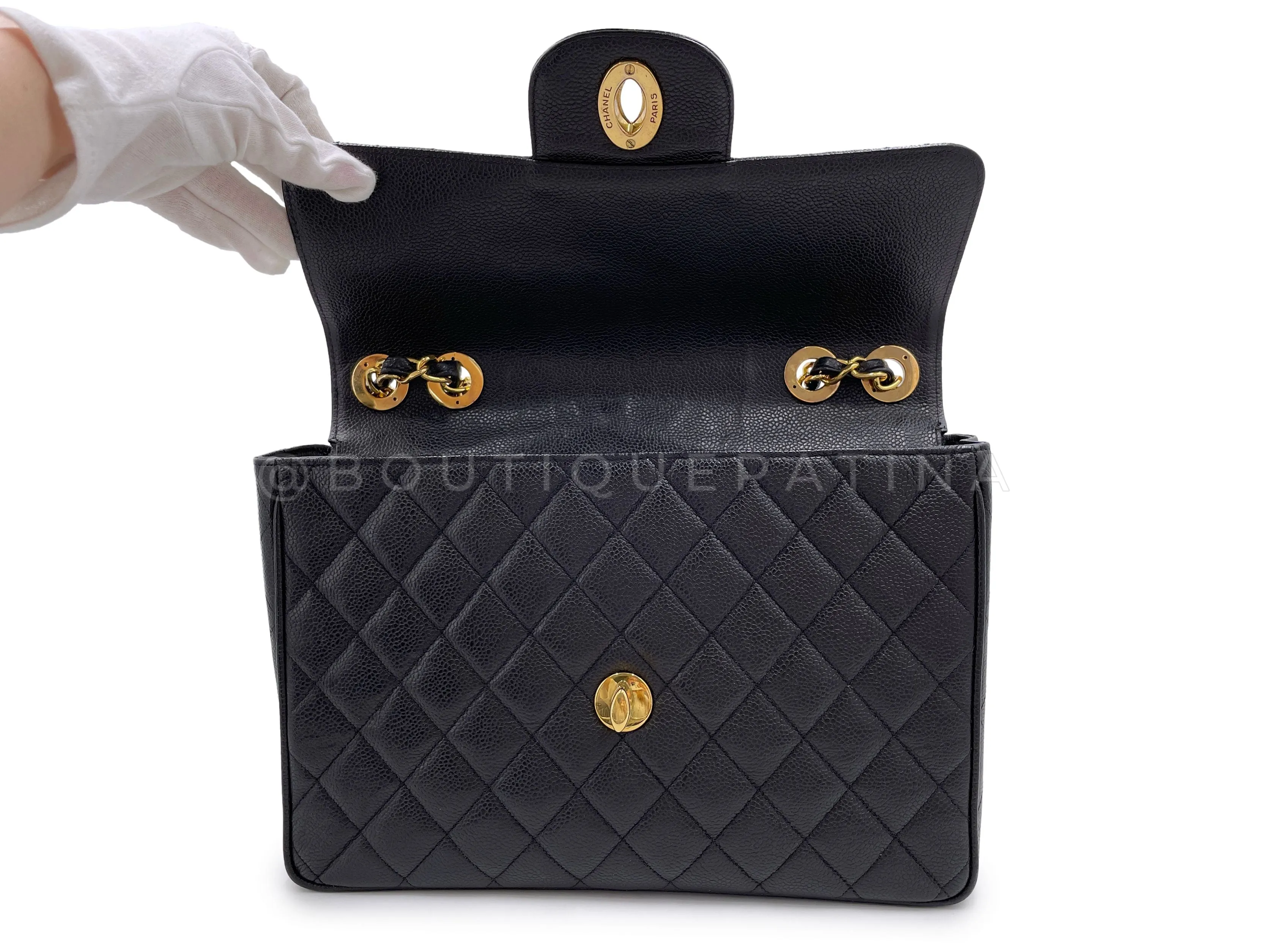 Chanel 1994 Vintage Black Caviar Jumbo Classic Flap Bag 24k GHW