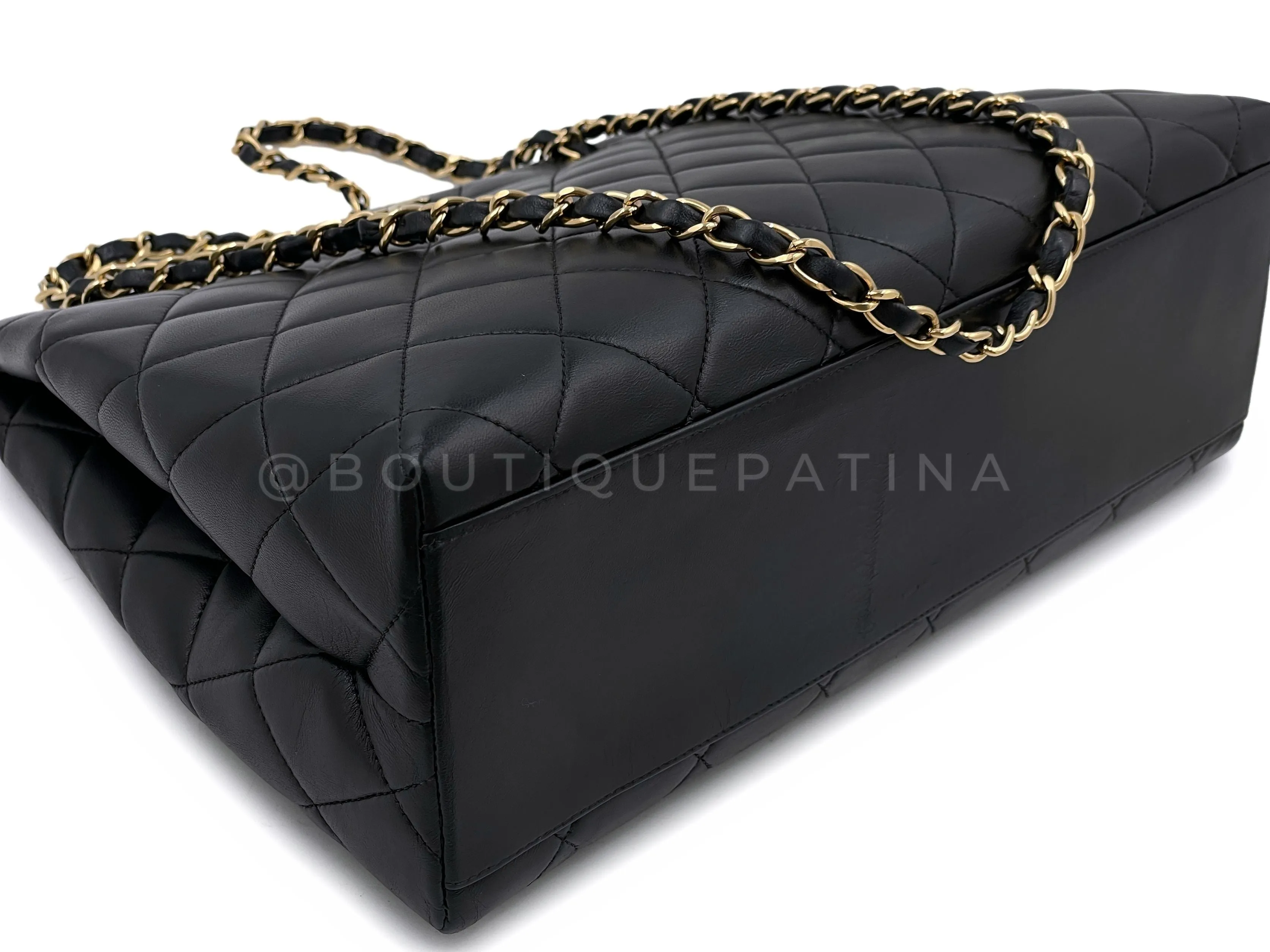 Chanel 1998 Vintage Black Lambskin Tote Bag 24k GHW