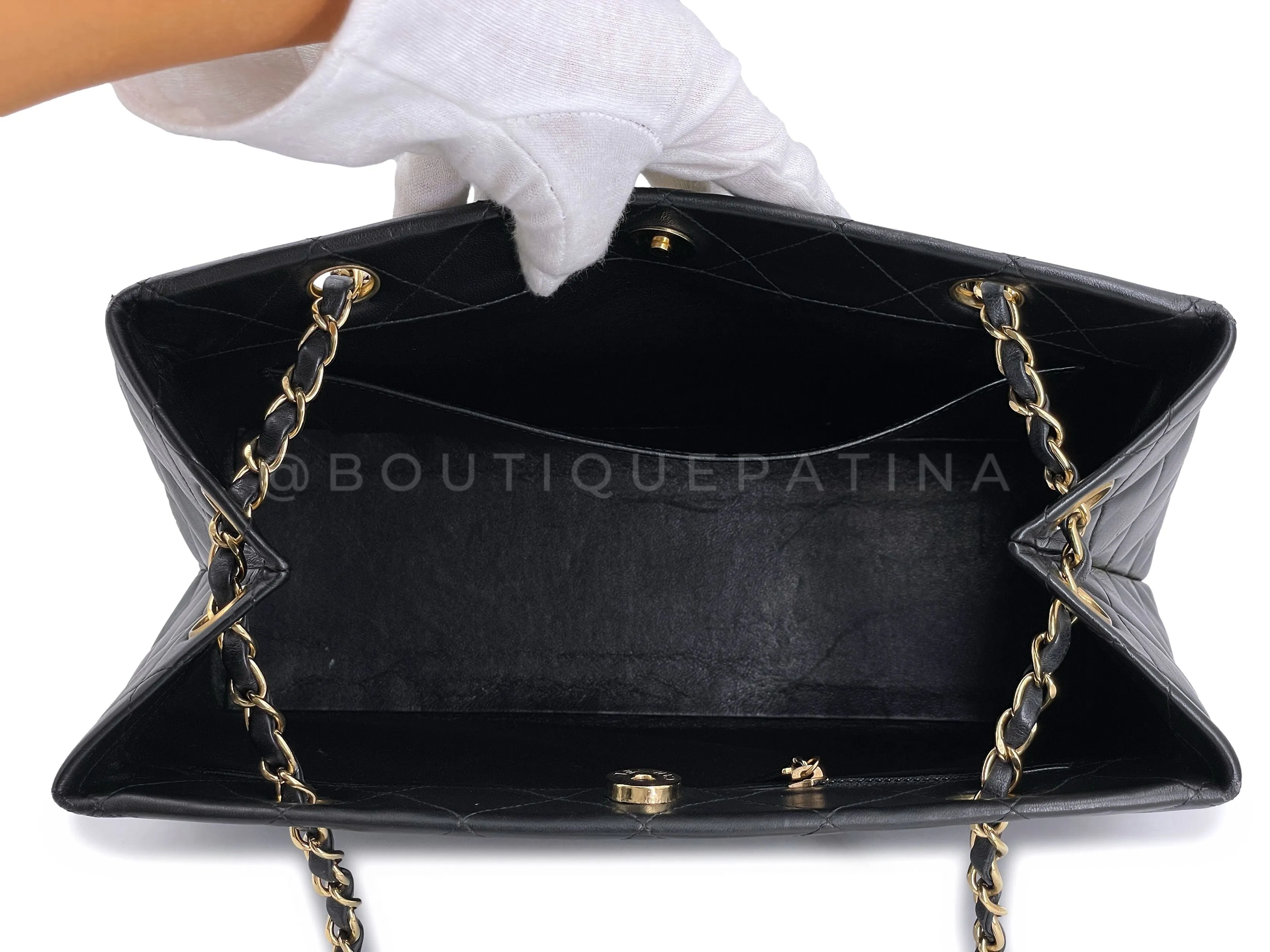 Chanel 1998 Vintage Black Lambskin Tote Bag 24k GHW