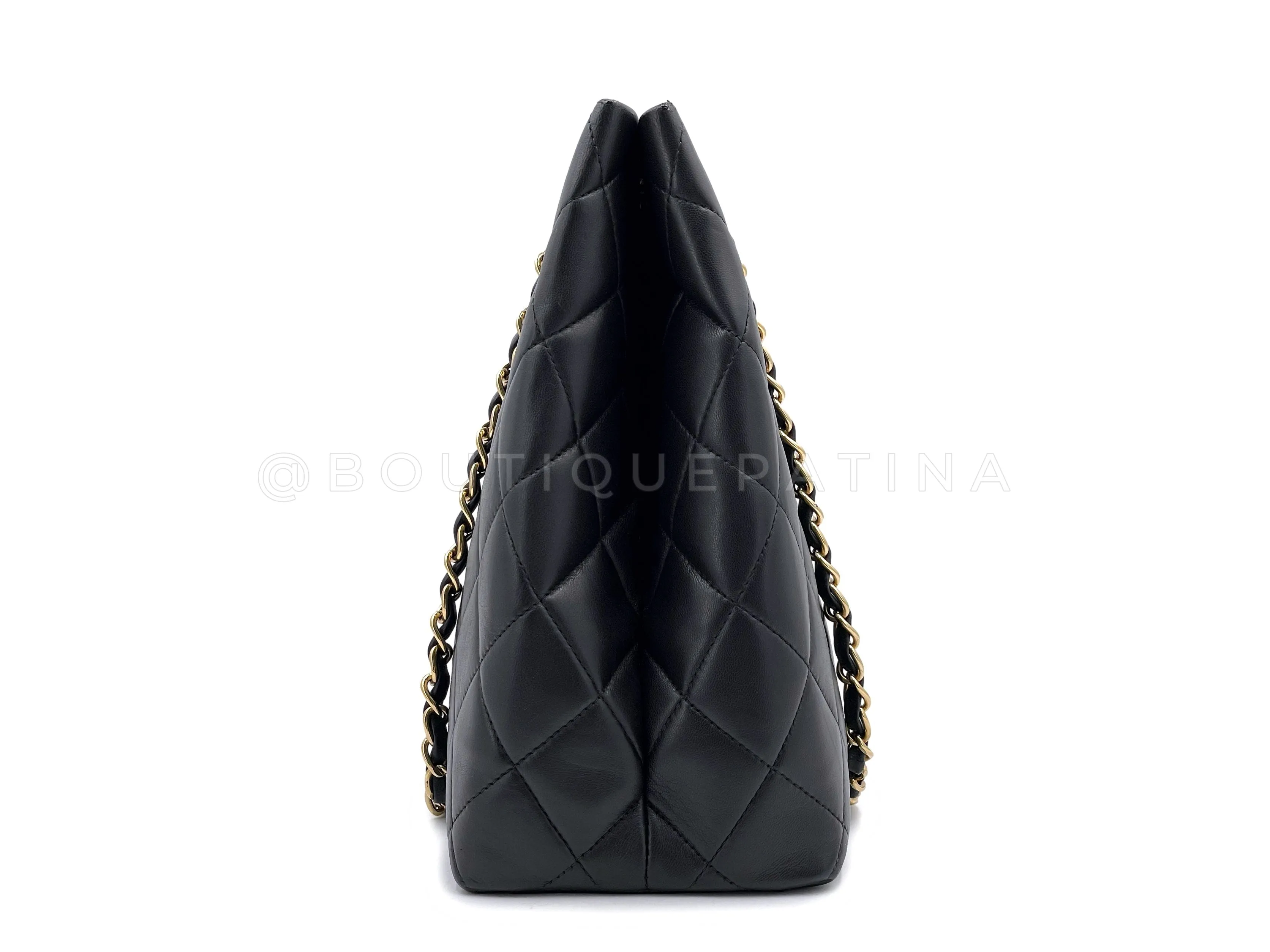 Chanel 1998 Vintage Black Lambskin Tote Bag 24k GHW