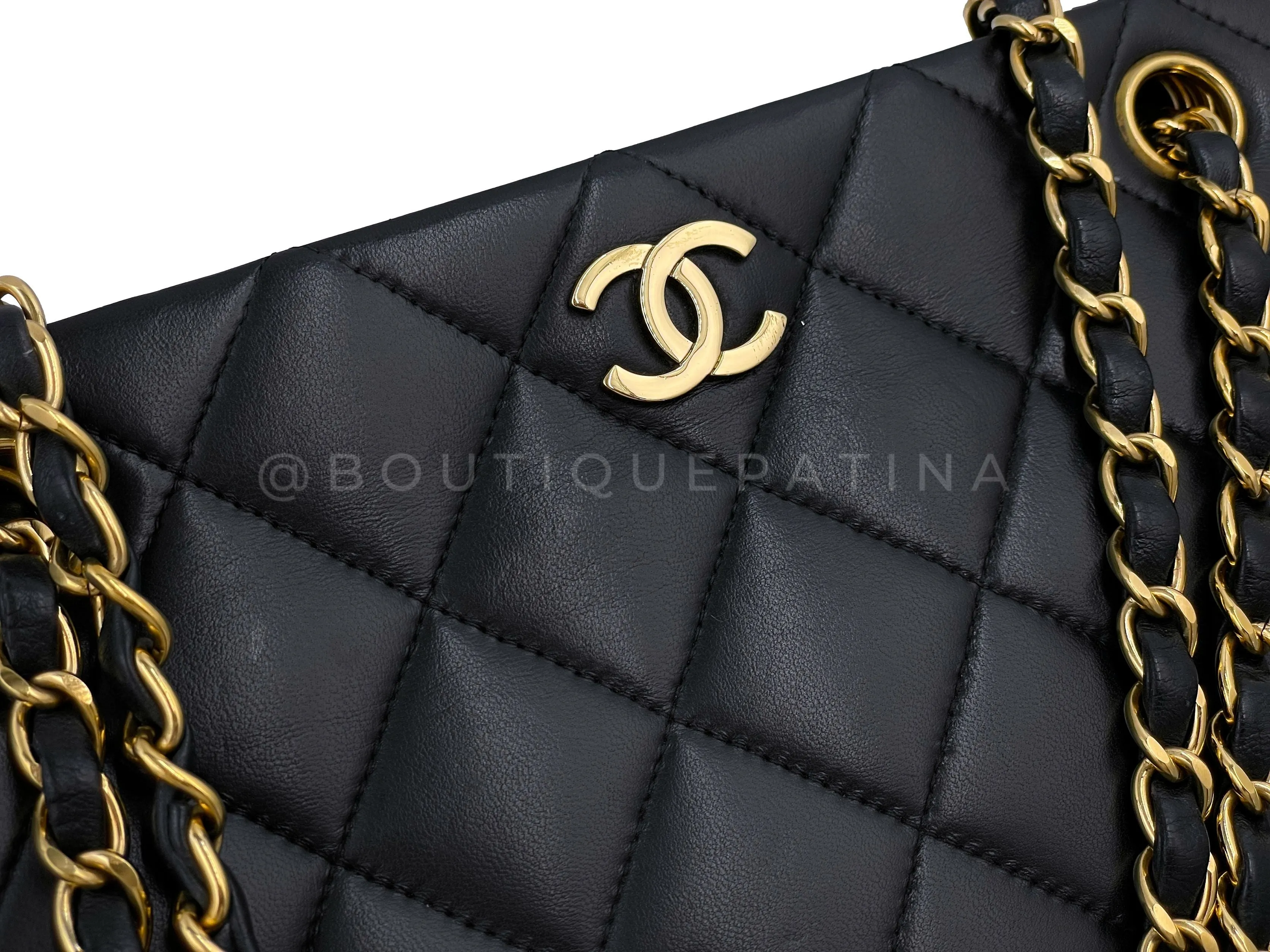 Chanel 1998 Vintage Black Lambskin Tote Bag 24k GHW