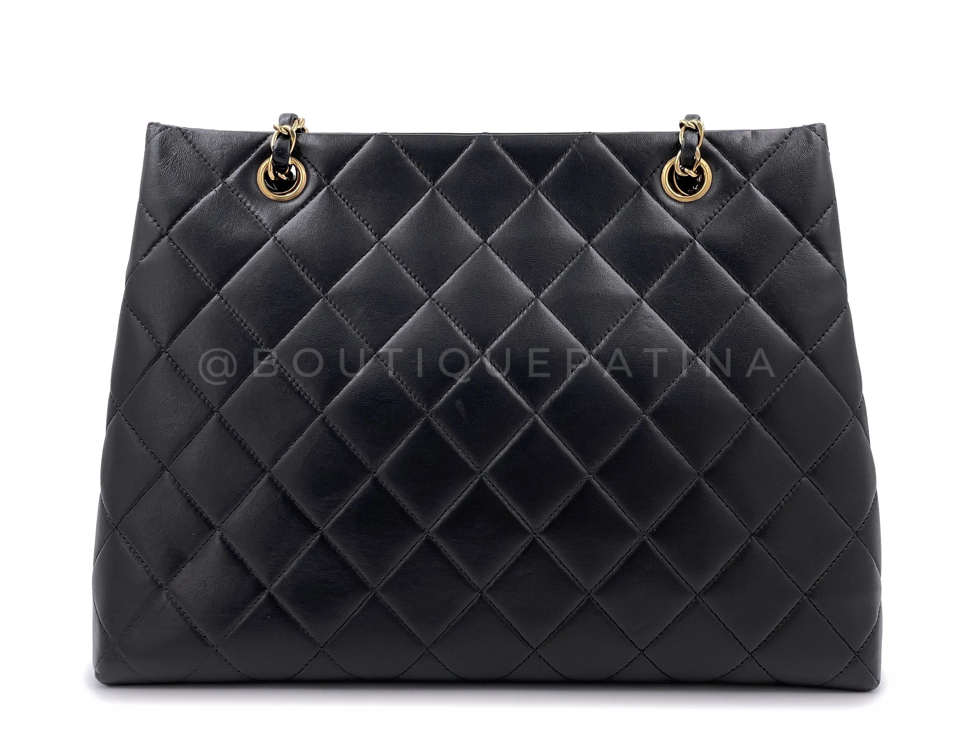 Chanel 1998 Vintage Black Lambskin Tote Bag 24k GHW