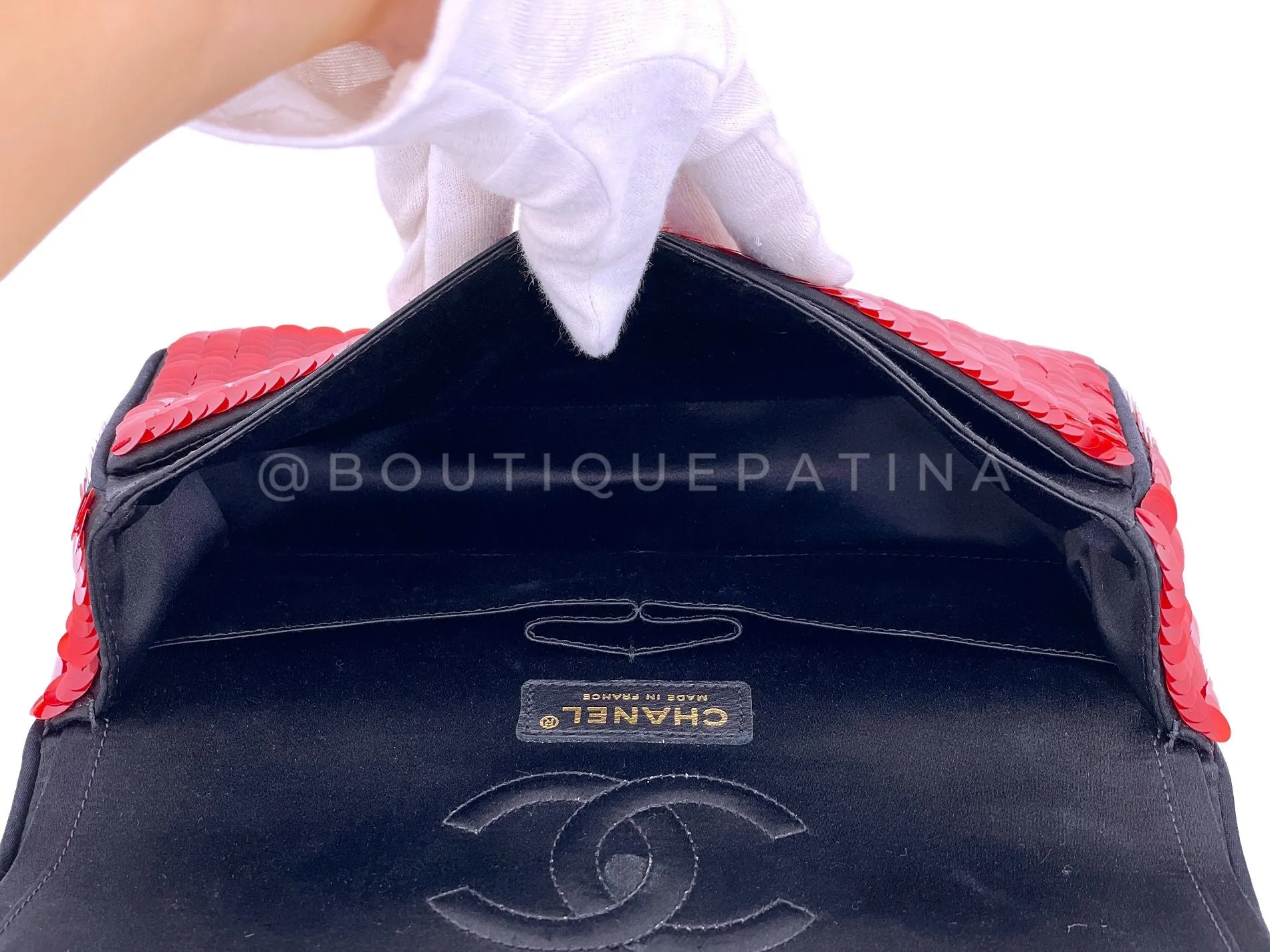 Chanel 2010 Red Sequin Satin Paris-Shanghai Medium Flap Bag GHW 1GG