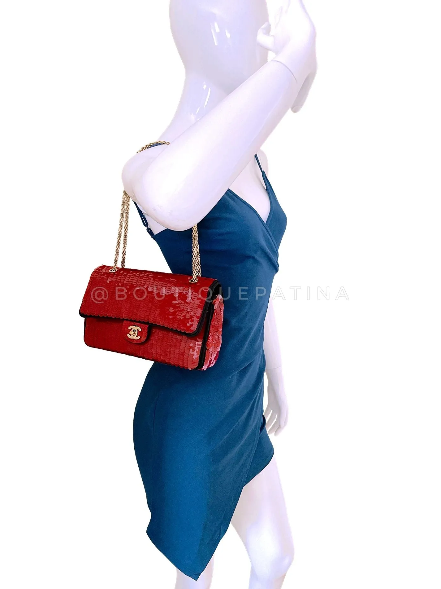 Chanel 2010 Red Sequin Satin Paris-Shanghai Medium Flap Bag GHW 1GG