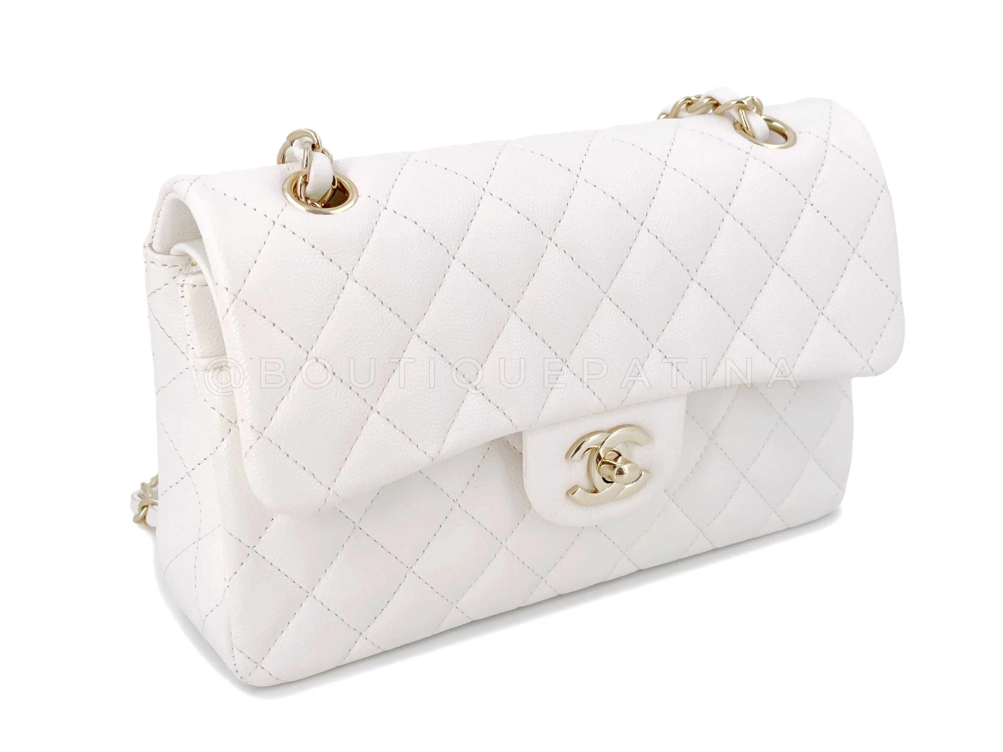Chanel 20S Cream White Caviar Small Classic Double Flap Bag GHW
