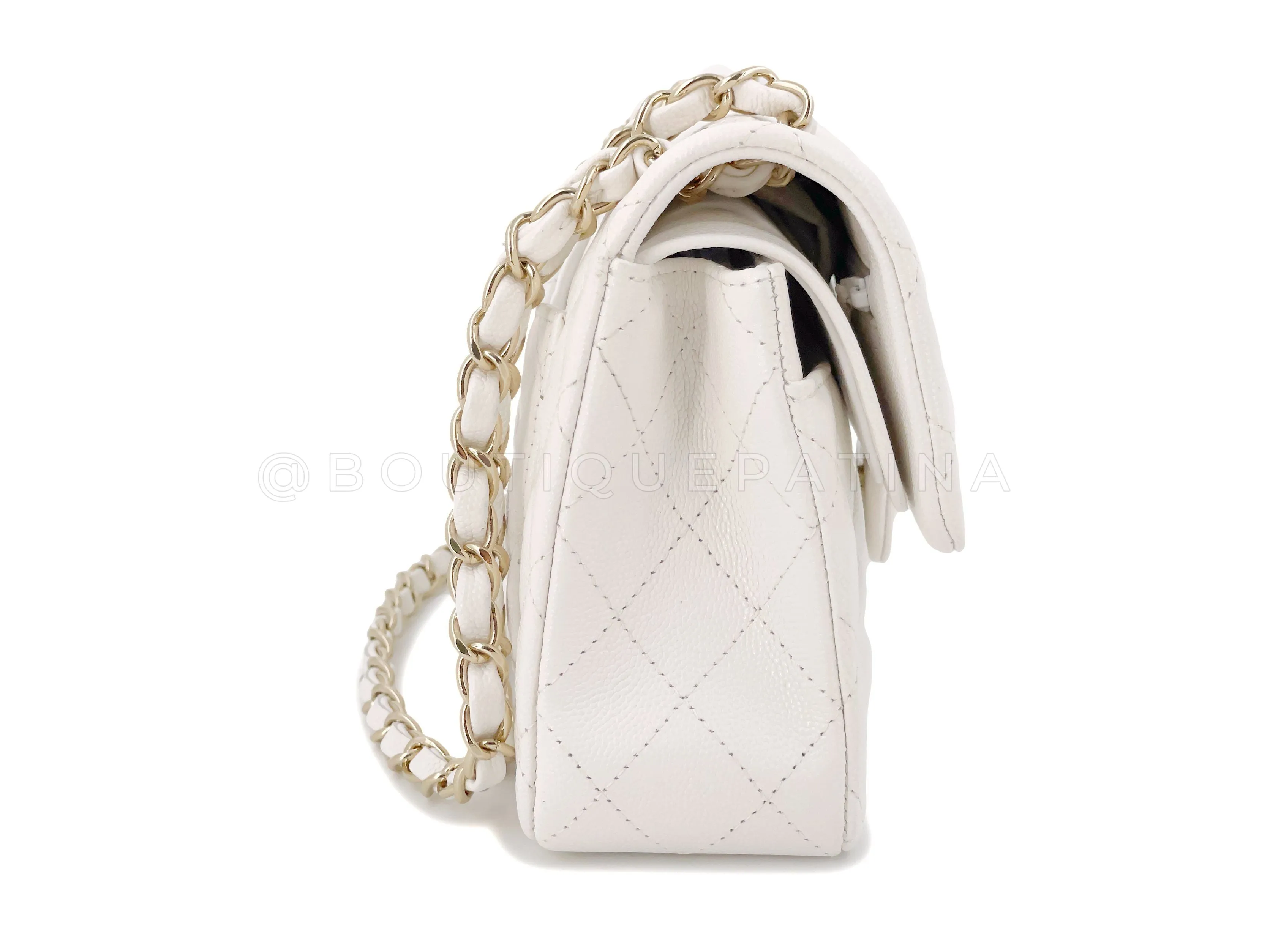 Chanel 20S Cream White Caviar Small Classic Double Flap Bag GHW