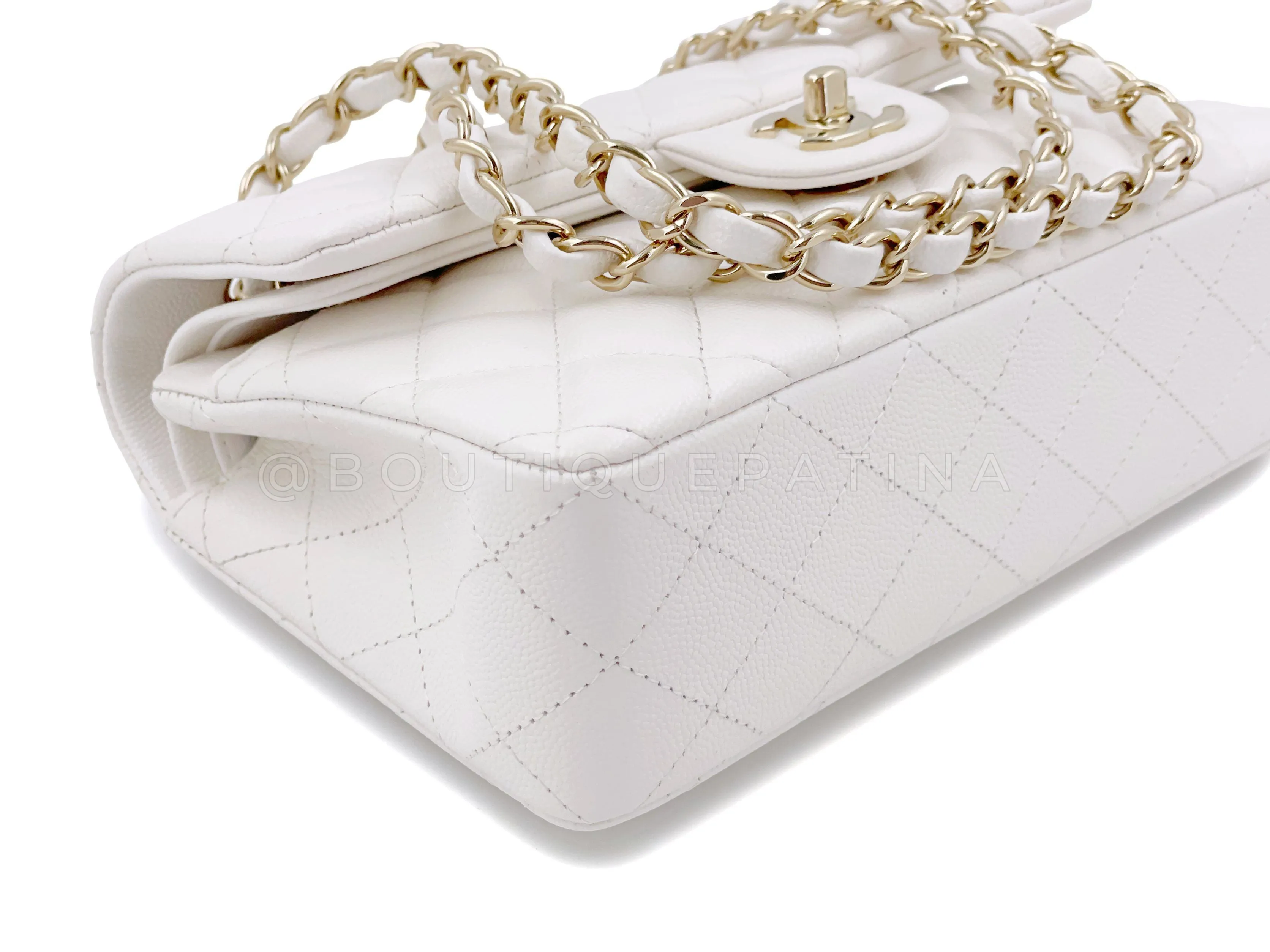 Chanel 20S Cream White Caviar Small Classic Double Flap Bag GHW