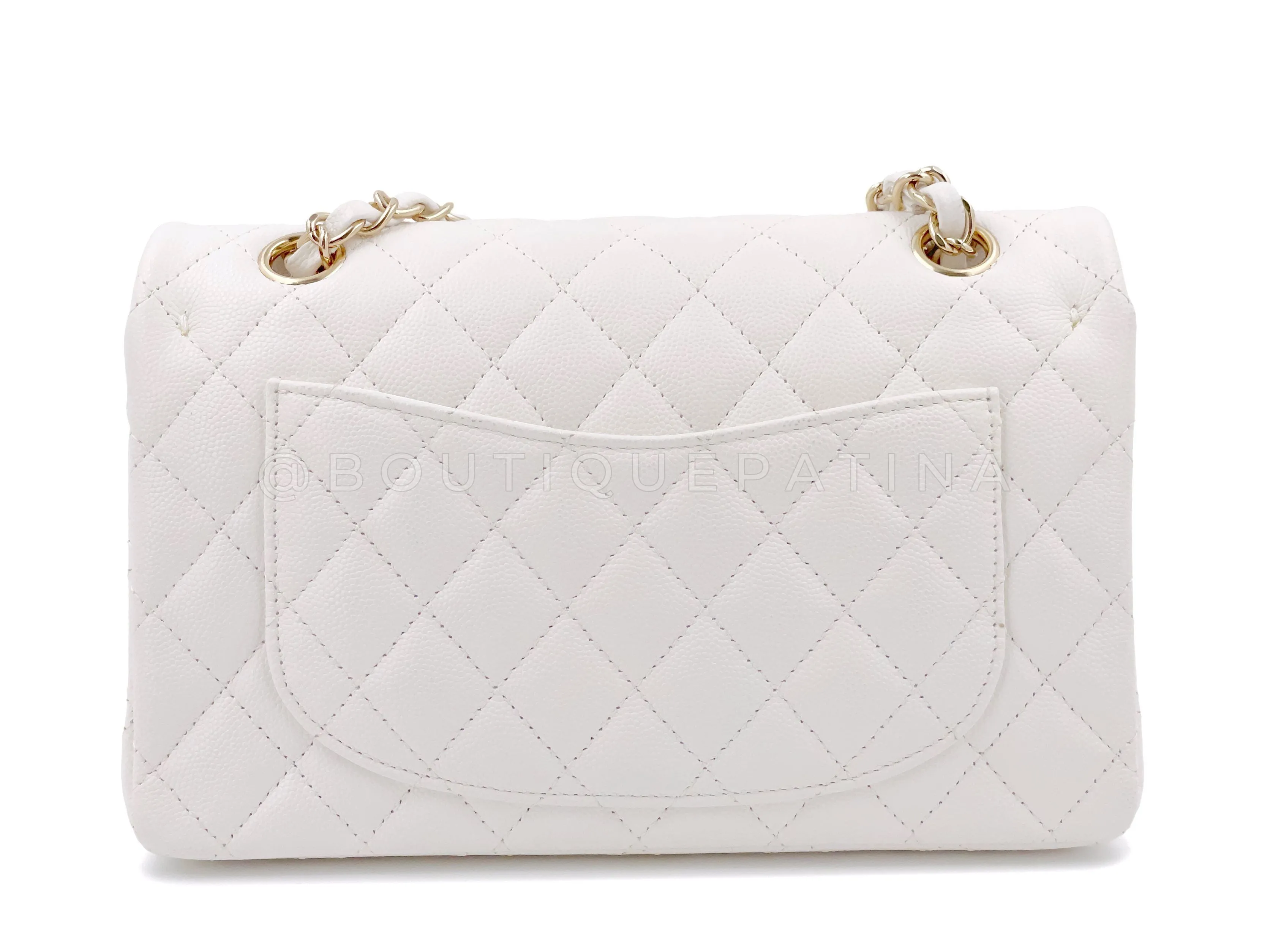 Chanel 20S Cream White Caviar Small Classic Double Flap Bag GHW