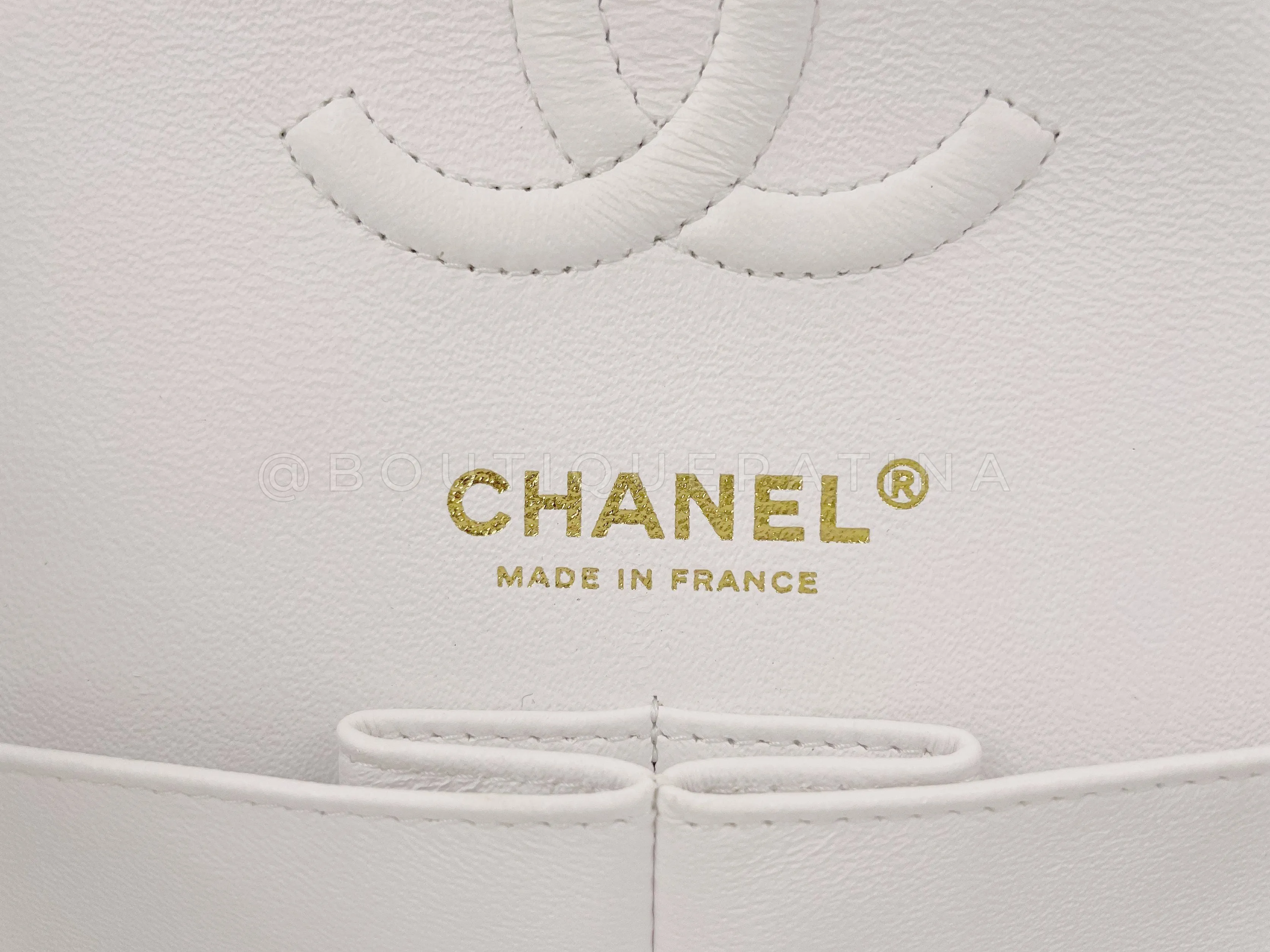Chanel 20S Cream White Caviar Small Classic Double Flap Bag GHW