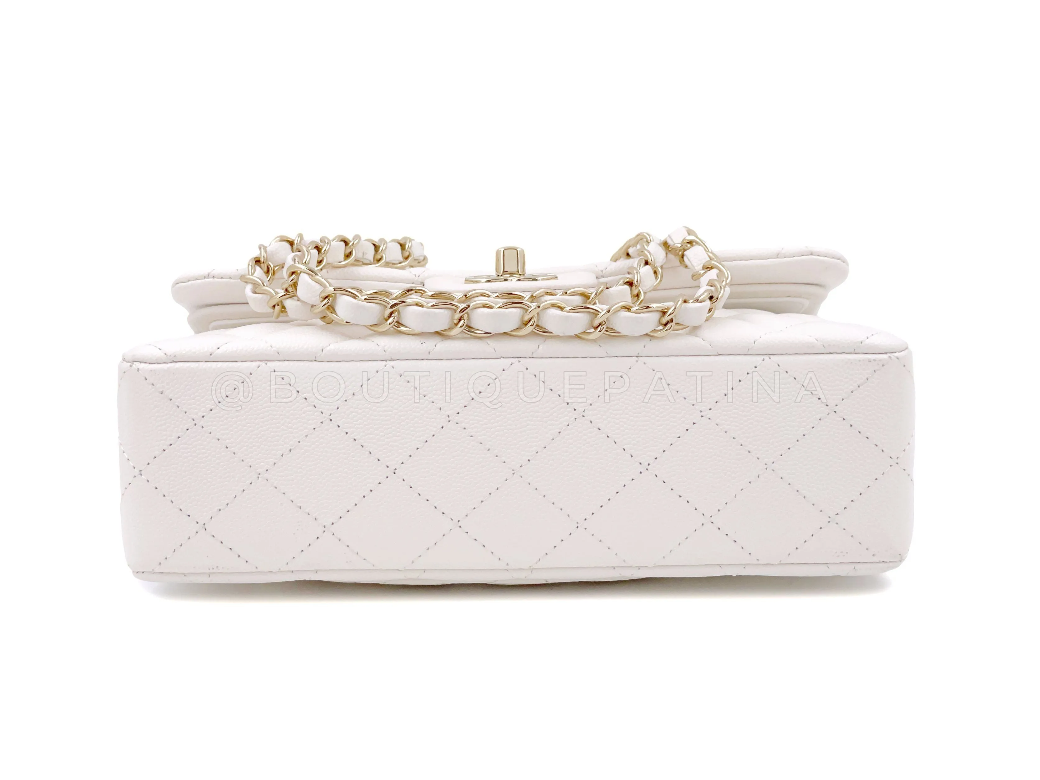 Chanel 20S Cream White Caviar Small Classic Double Flap Bag GHW