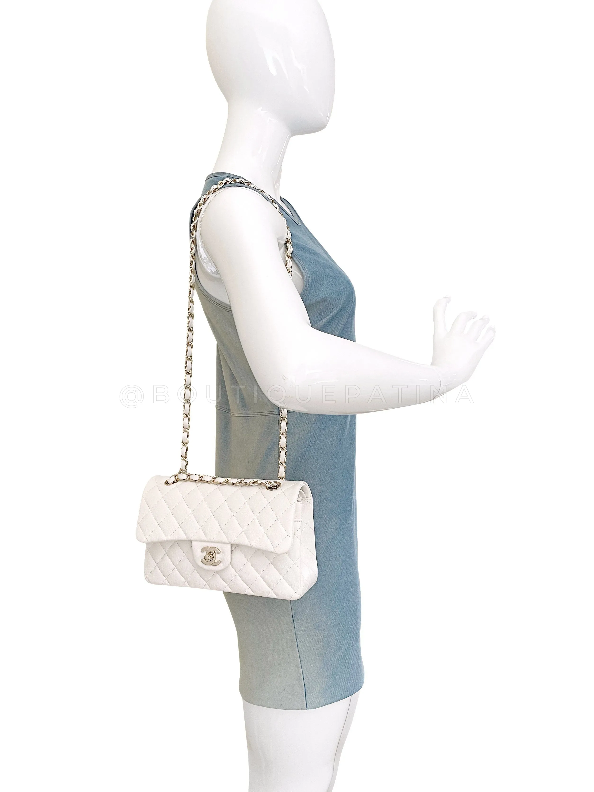 Chanel 20S Cream White Caviar Small Classic Double Flap Bag GHW