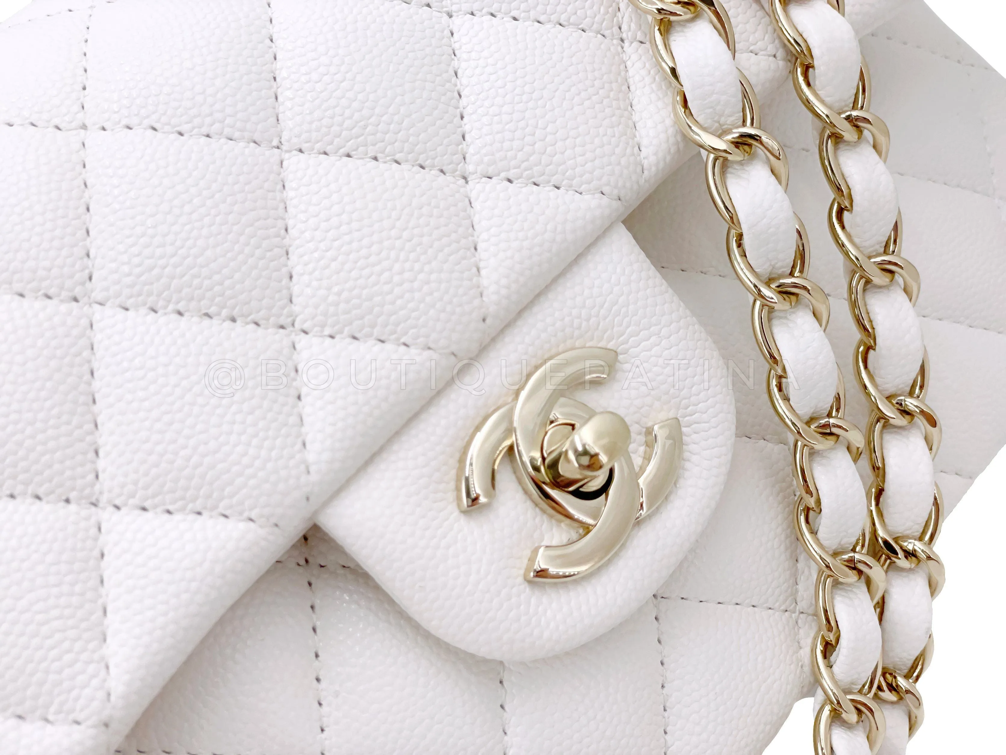 Chanel 20S Cream White Caviar Small Classic Double Flap Bag GHW