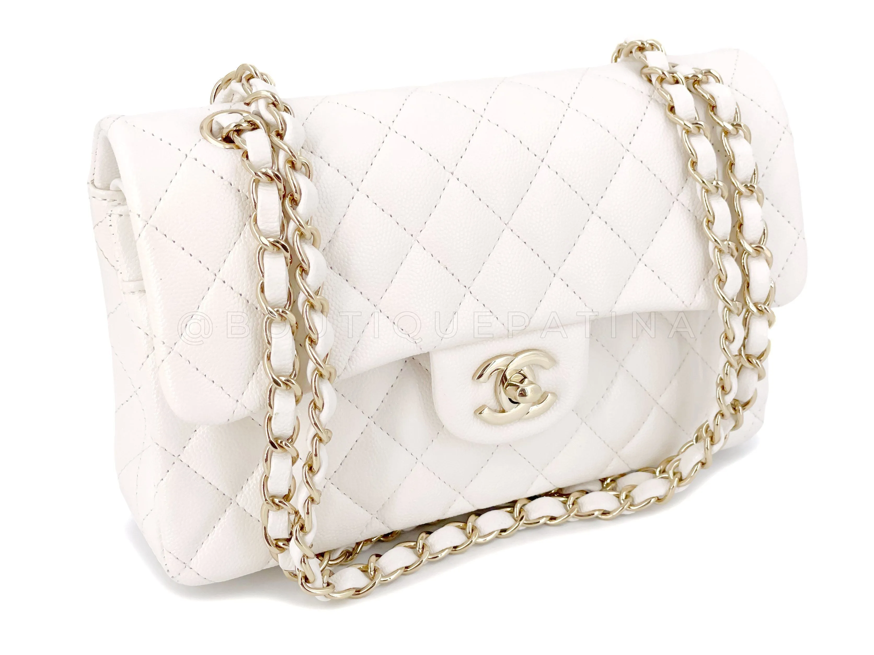 Chanel 20S Cream White Caviar Small Classic Double Flap Bag GHW
