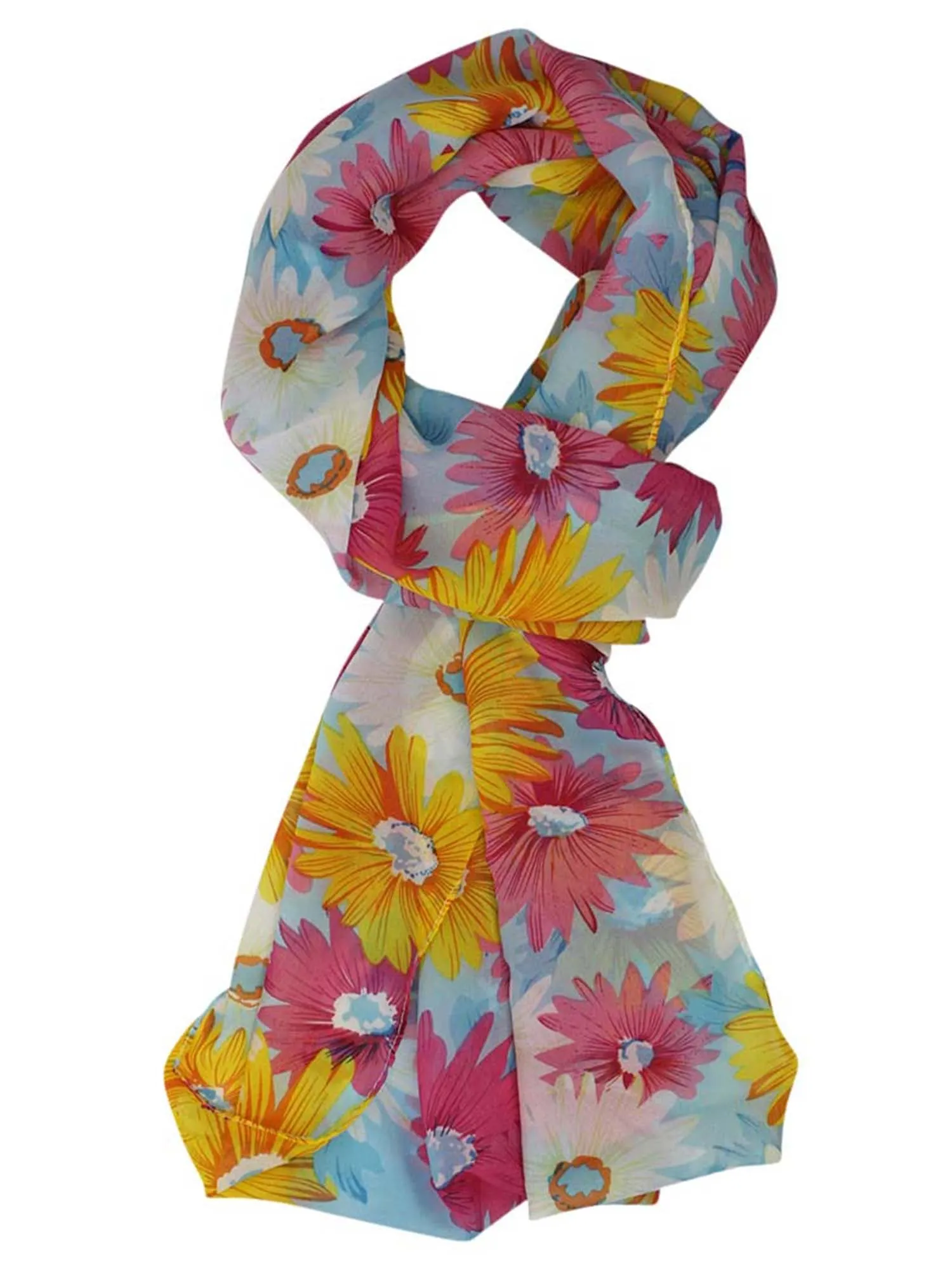 Colorful Italian Chiffon Flower Print Lightweight Circle Scarf