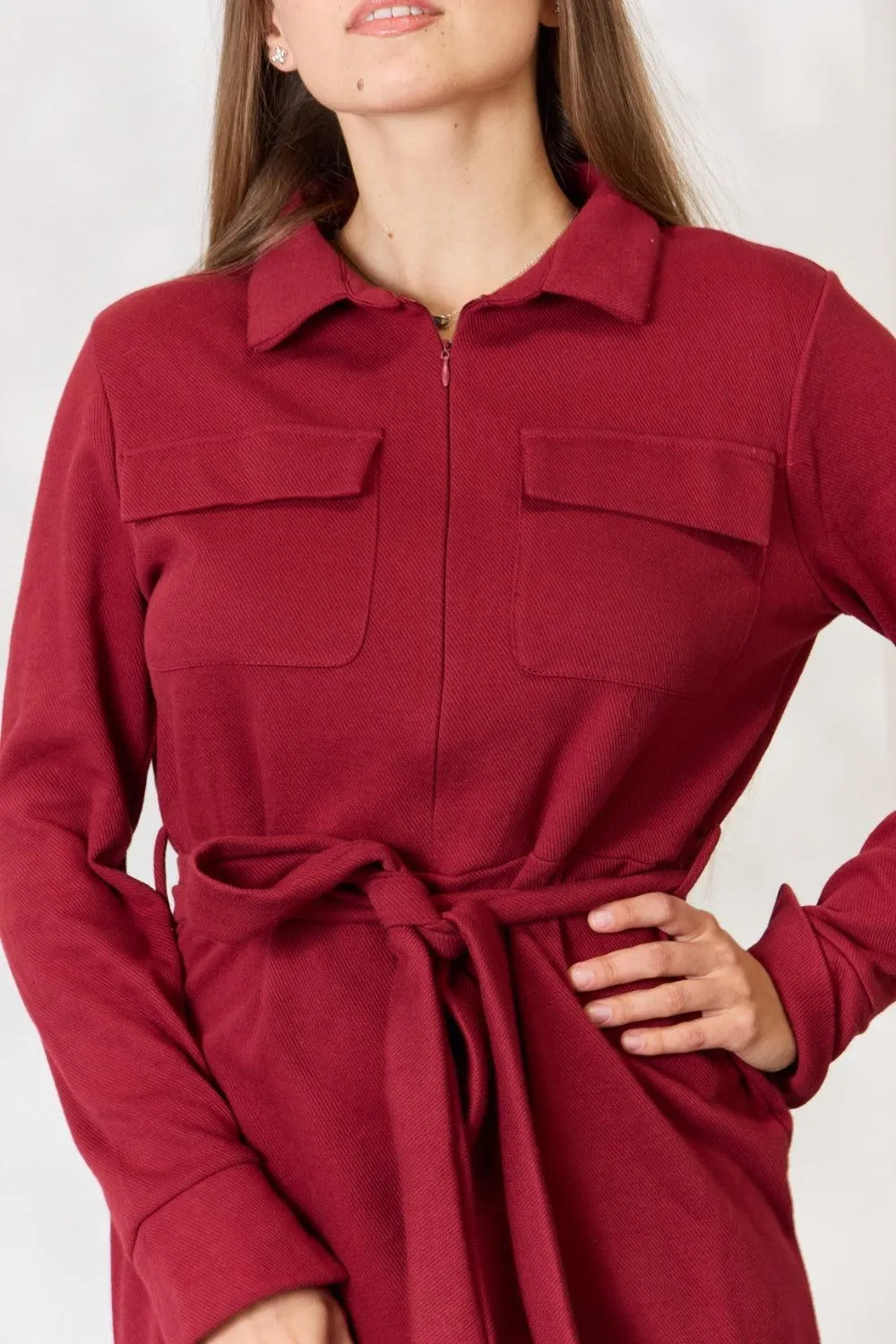 Culture Code Full Size Tie Front Half Zip Long Sleeve Shirt