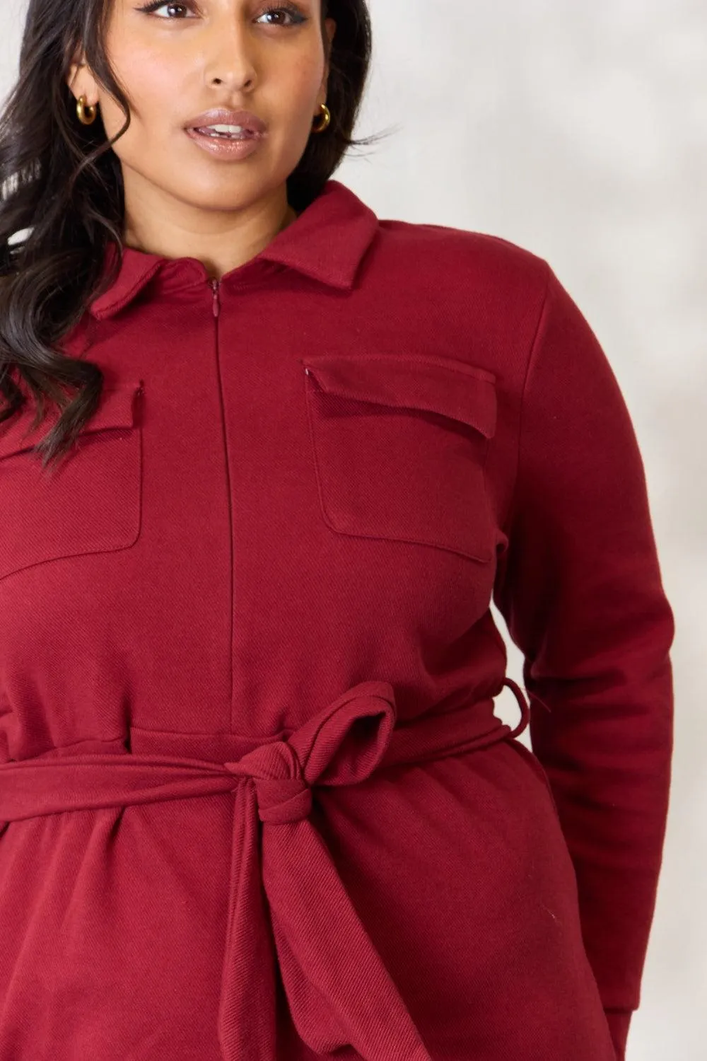 Culture Code Full Size Tie Front Half Zip Long Sleeve Shirt