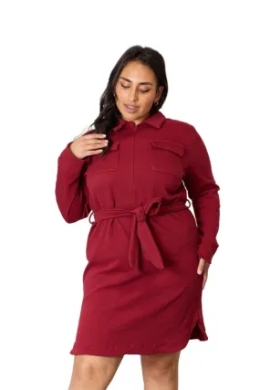 Culture Code Full Size Tie Front Half Zip Long Sleeve Shirt