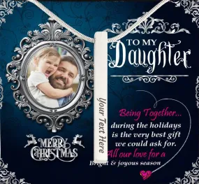 Dad To Daughter Custom Name Engraving Vertical Bar Necklace With Custom Photo Christmas Message Card Gift For Daughter