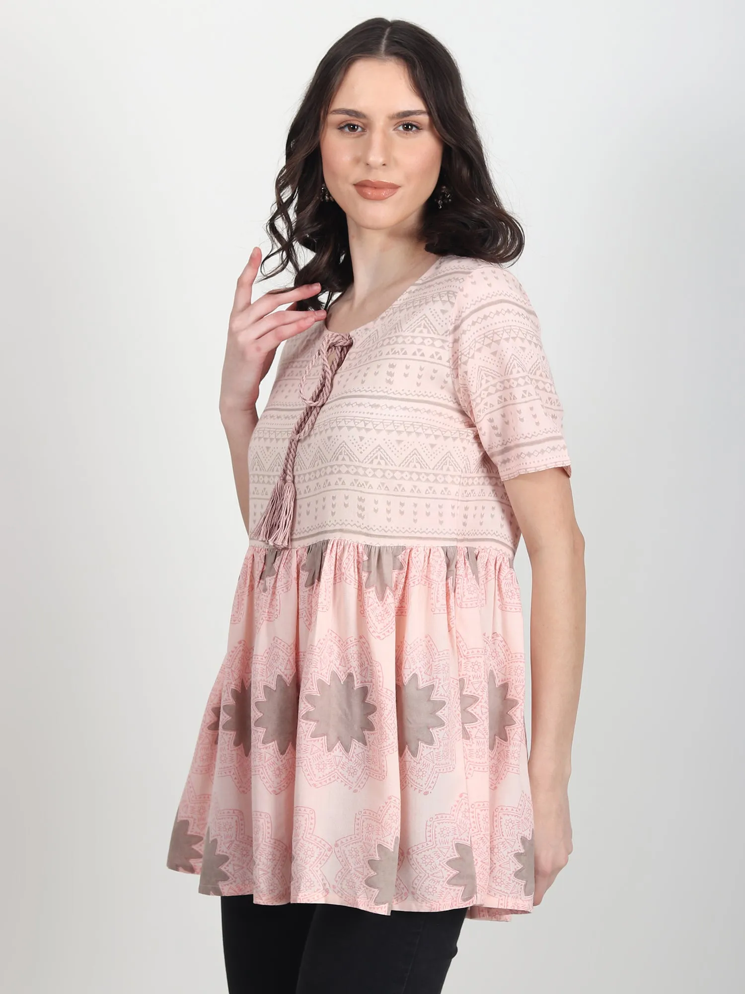 Daphne pink hand block printed Top