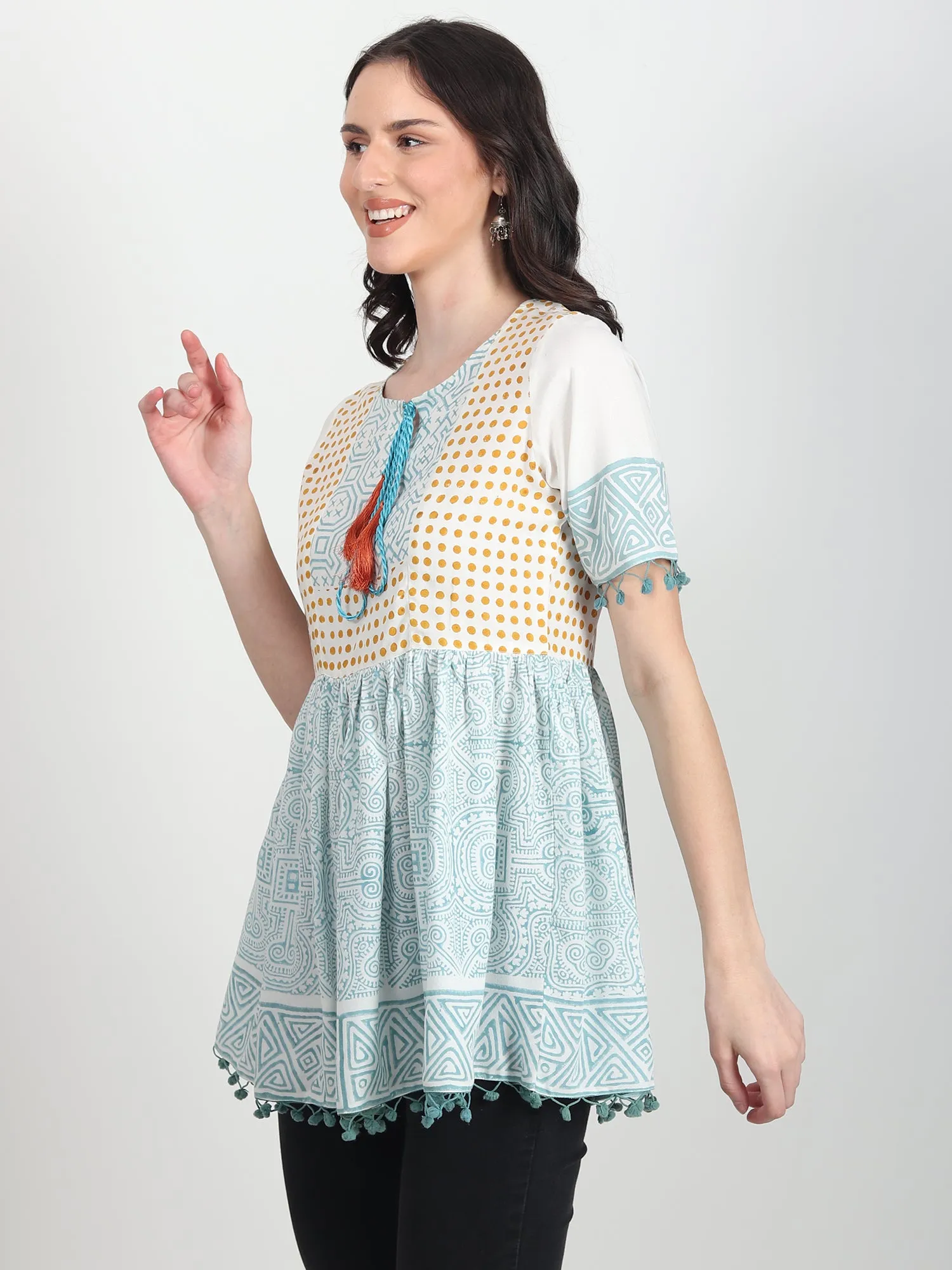 Darnell blue hand block printed Top