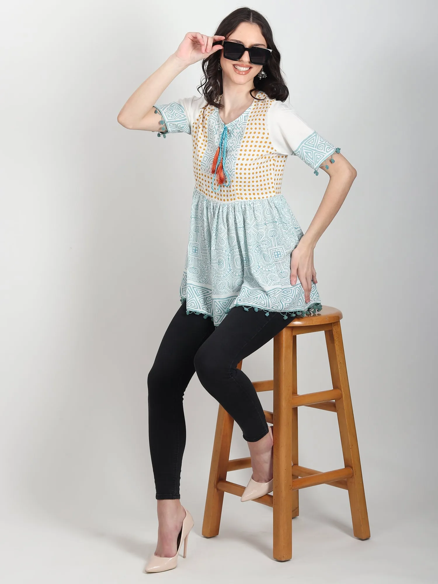 Darnell blue hand block printed Top