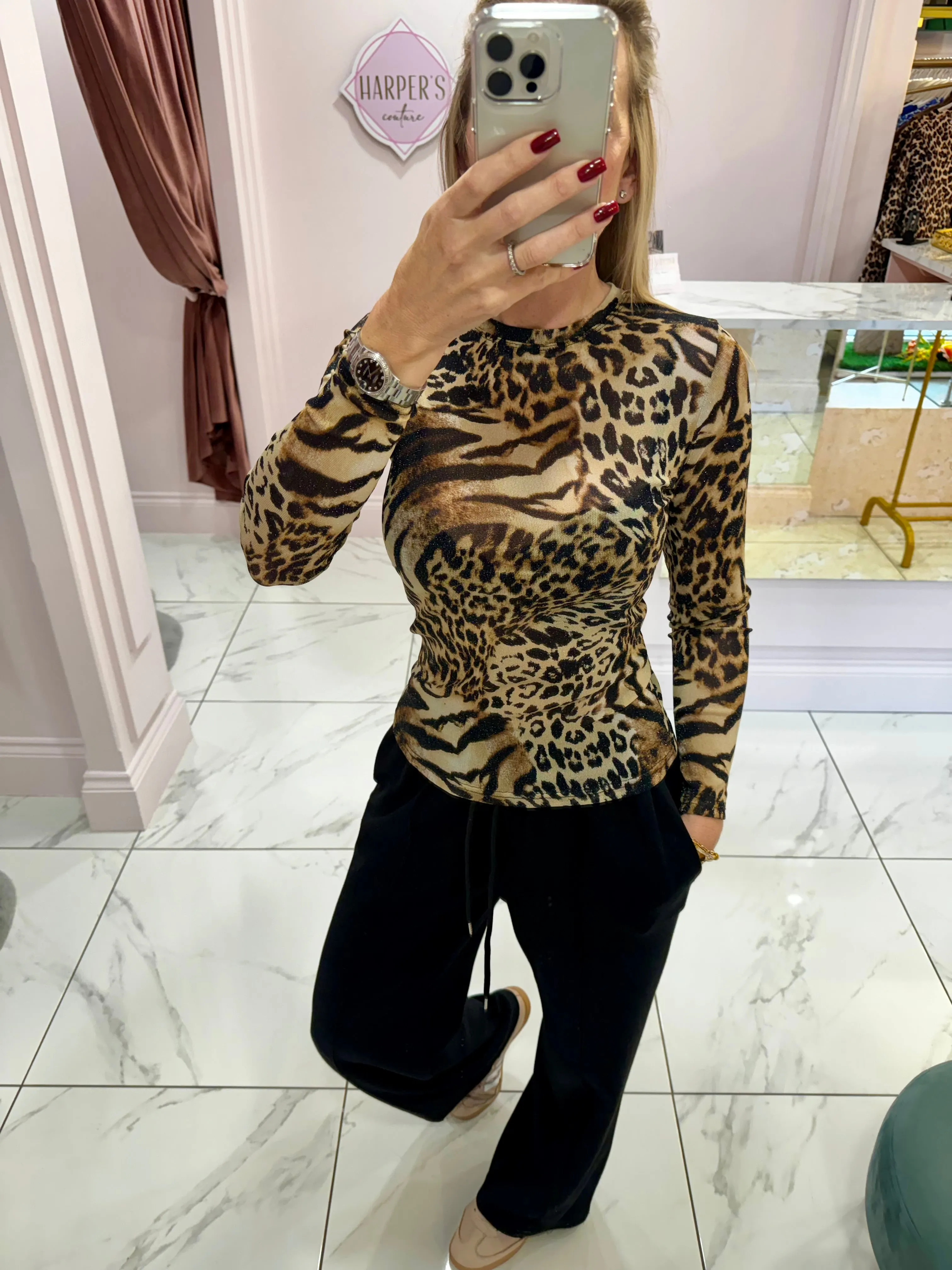 Edith Leopard Mesh long Sleeve Top