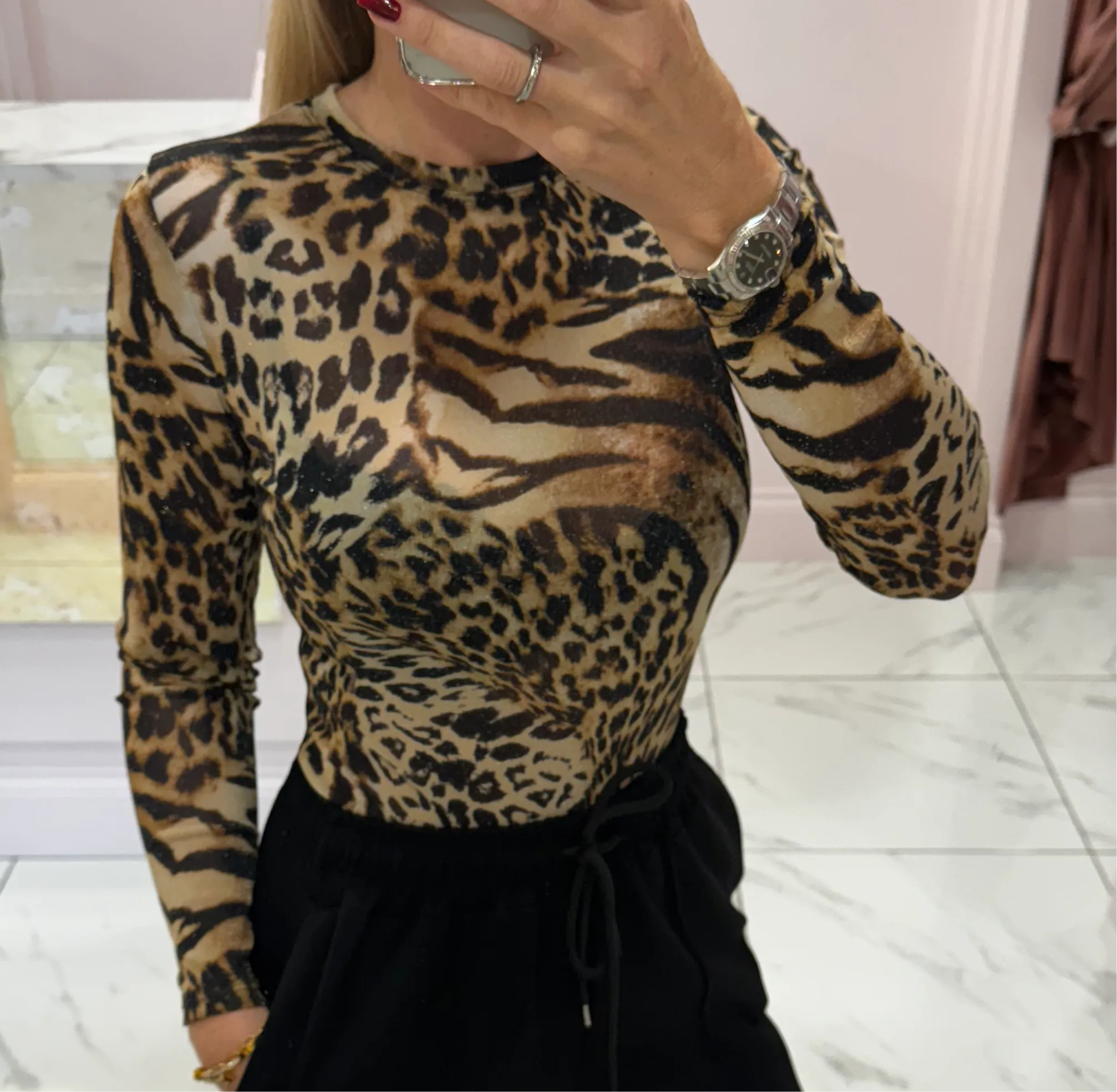 Edith Leopard Mesh long Sleeve Top