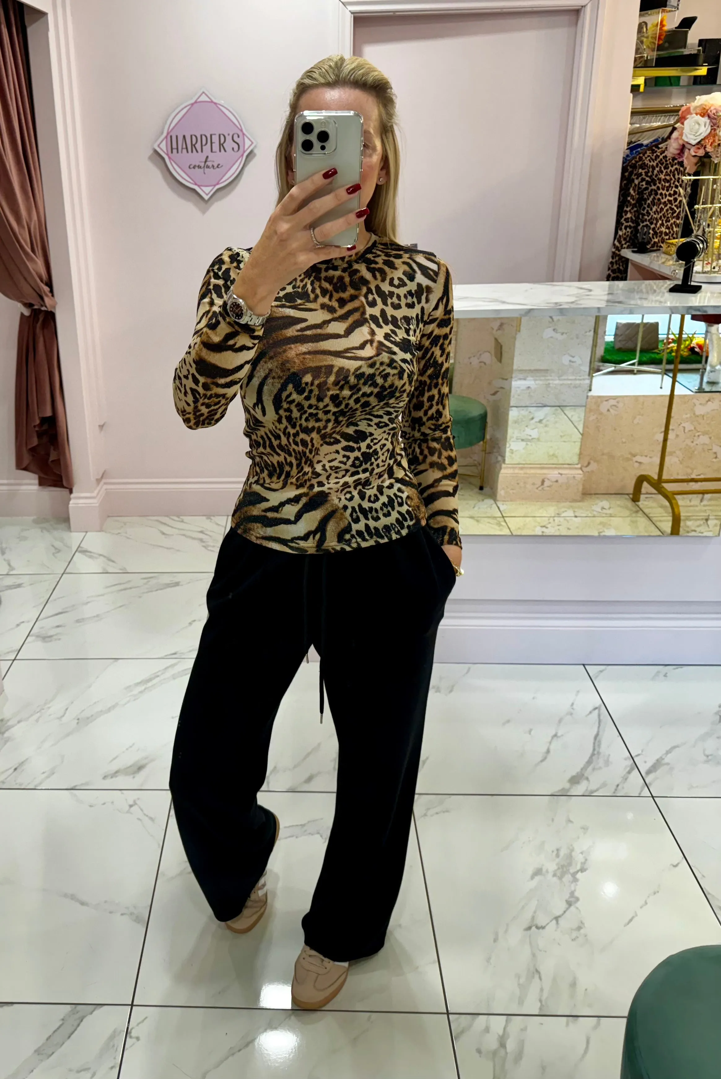 Edith Leopard Mesh long Sleeve Top