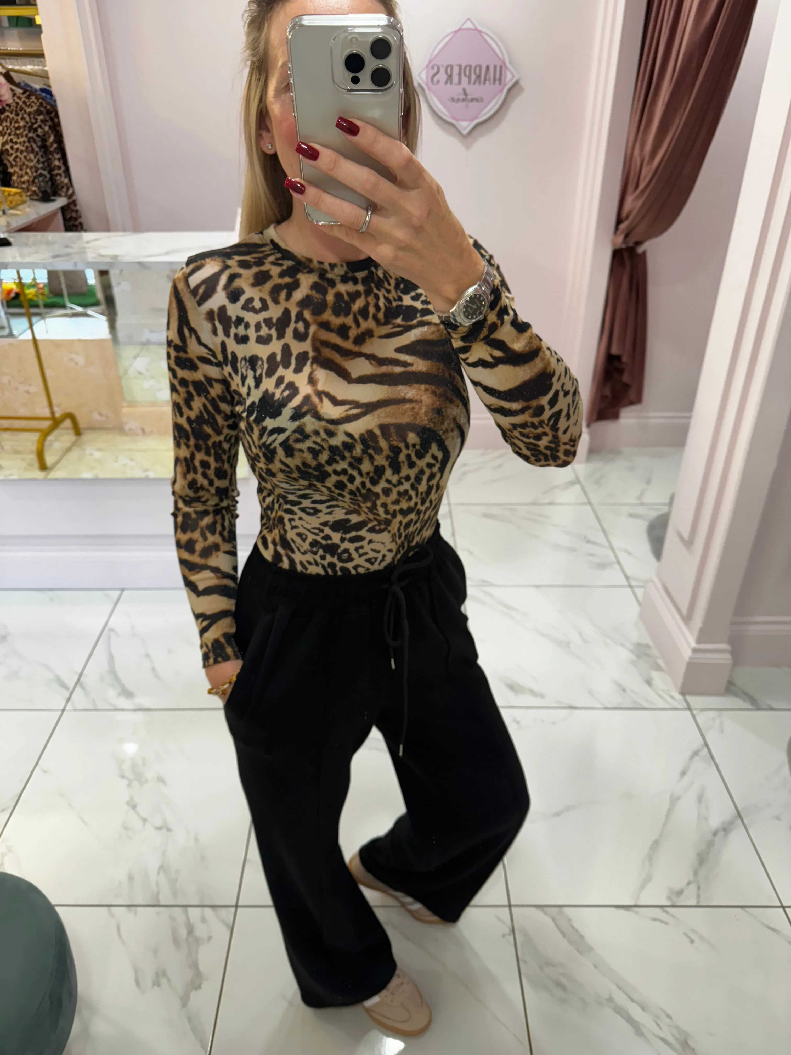 Edith Leopard Mesh long Sleeve Top