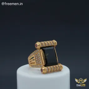 Freemen Black Big Stone with Diamond Golden Plated Ring - FM146