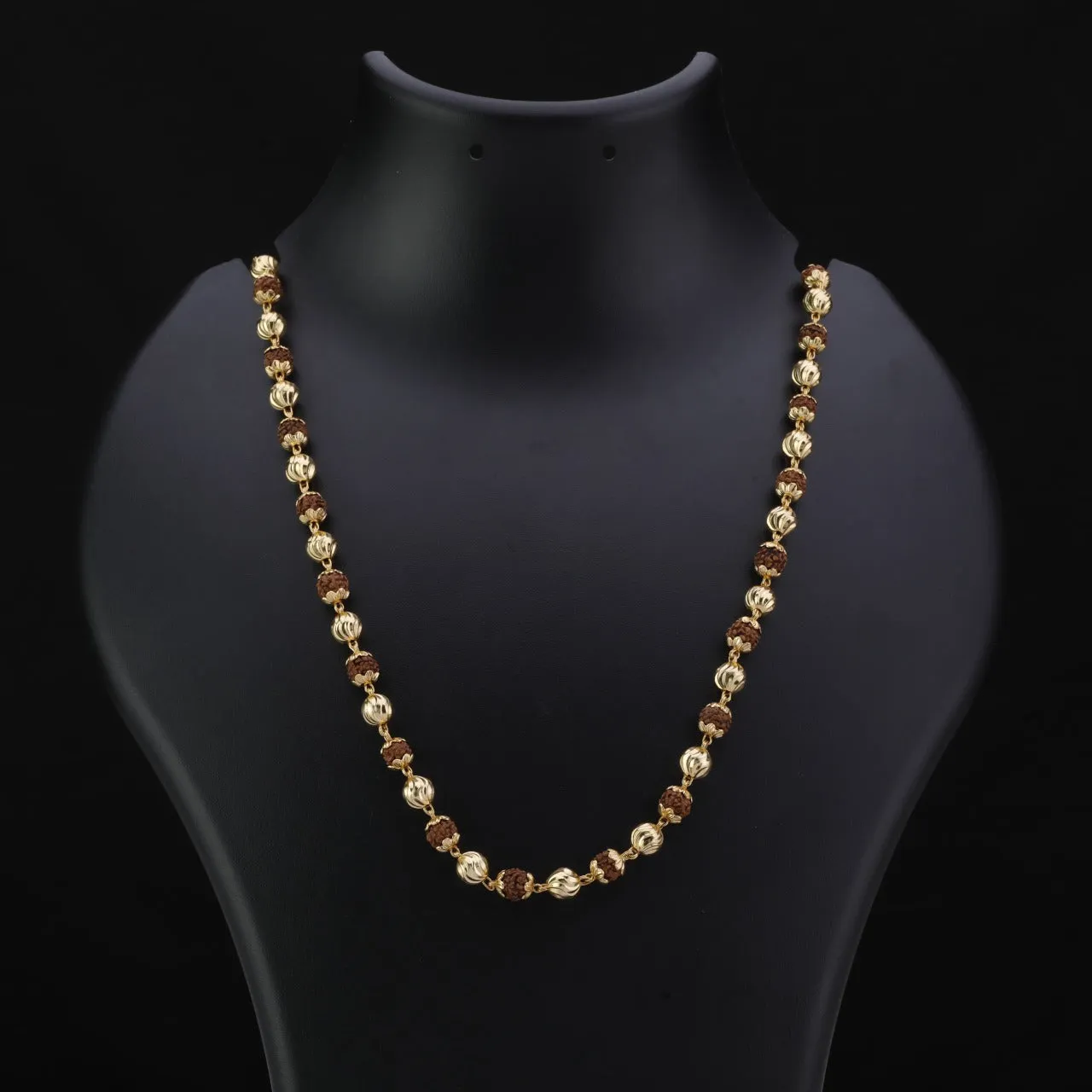 Freemen Gold Plated Rudraksha Mala with Golden Balls