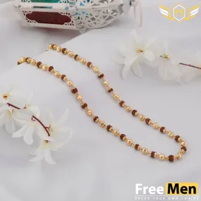 Freemen Gold Plated Rudraksha Mala with Golden Balls