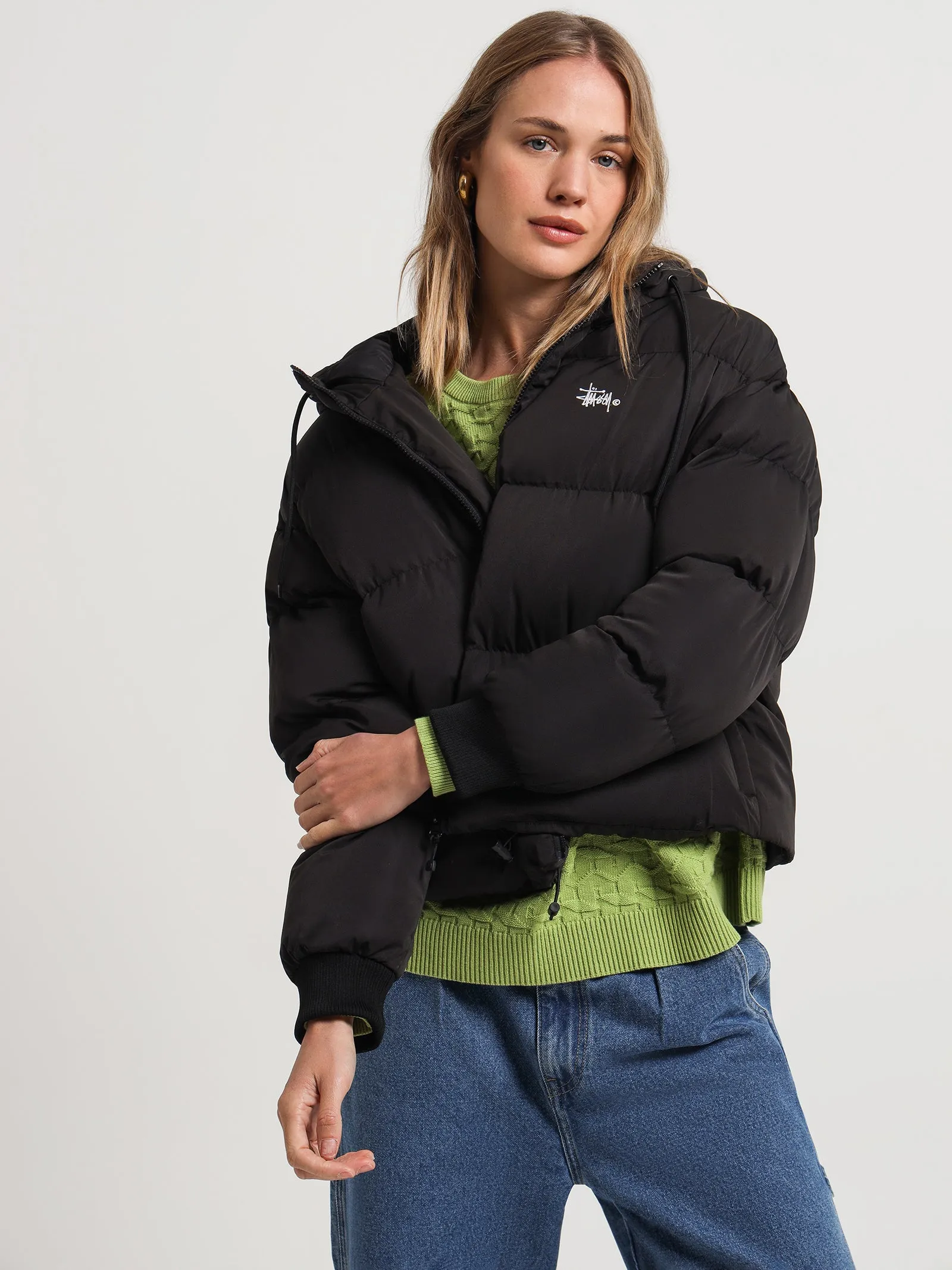 Graffiti Hood Puffer in Black