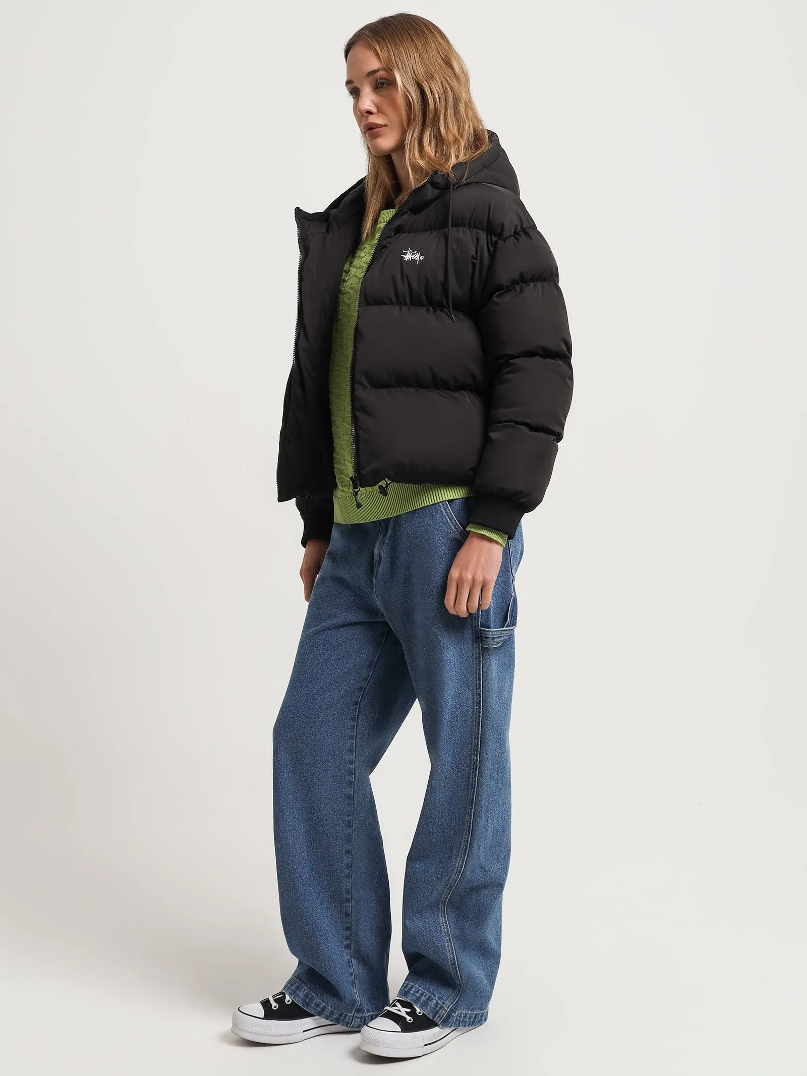 Graffiti Hood Puffer in Black