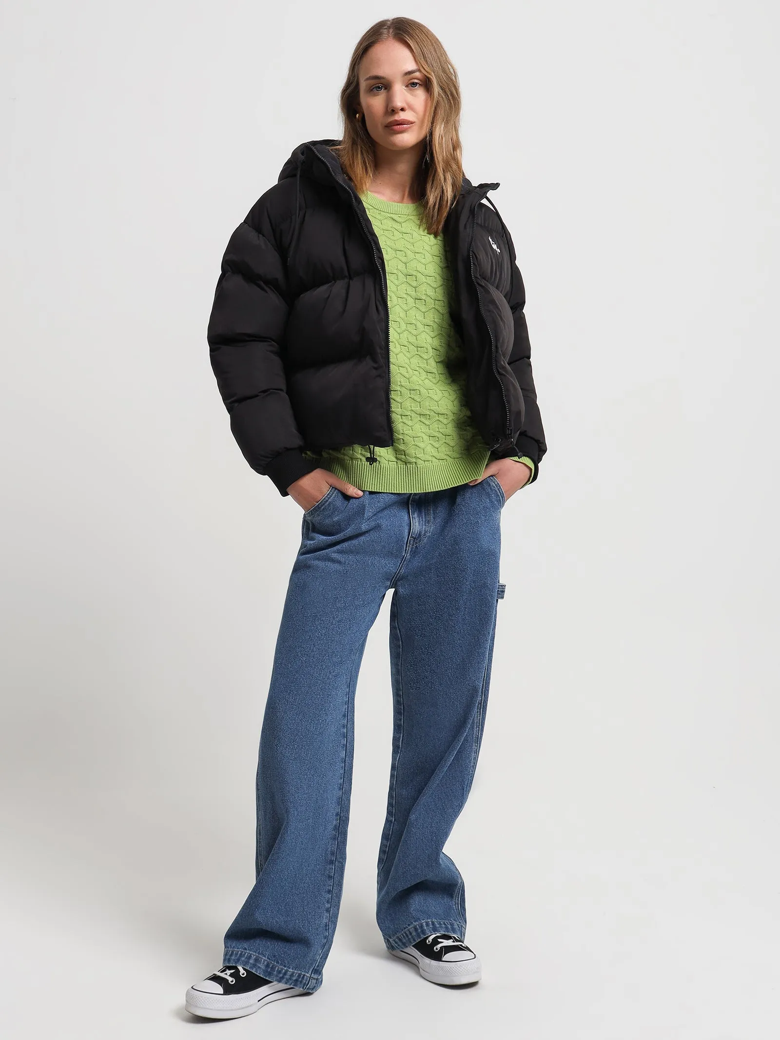 Graffiti Hood Puffer in Black