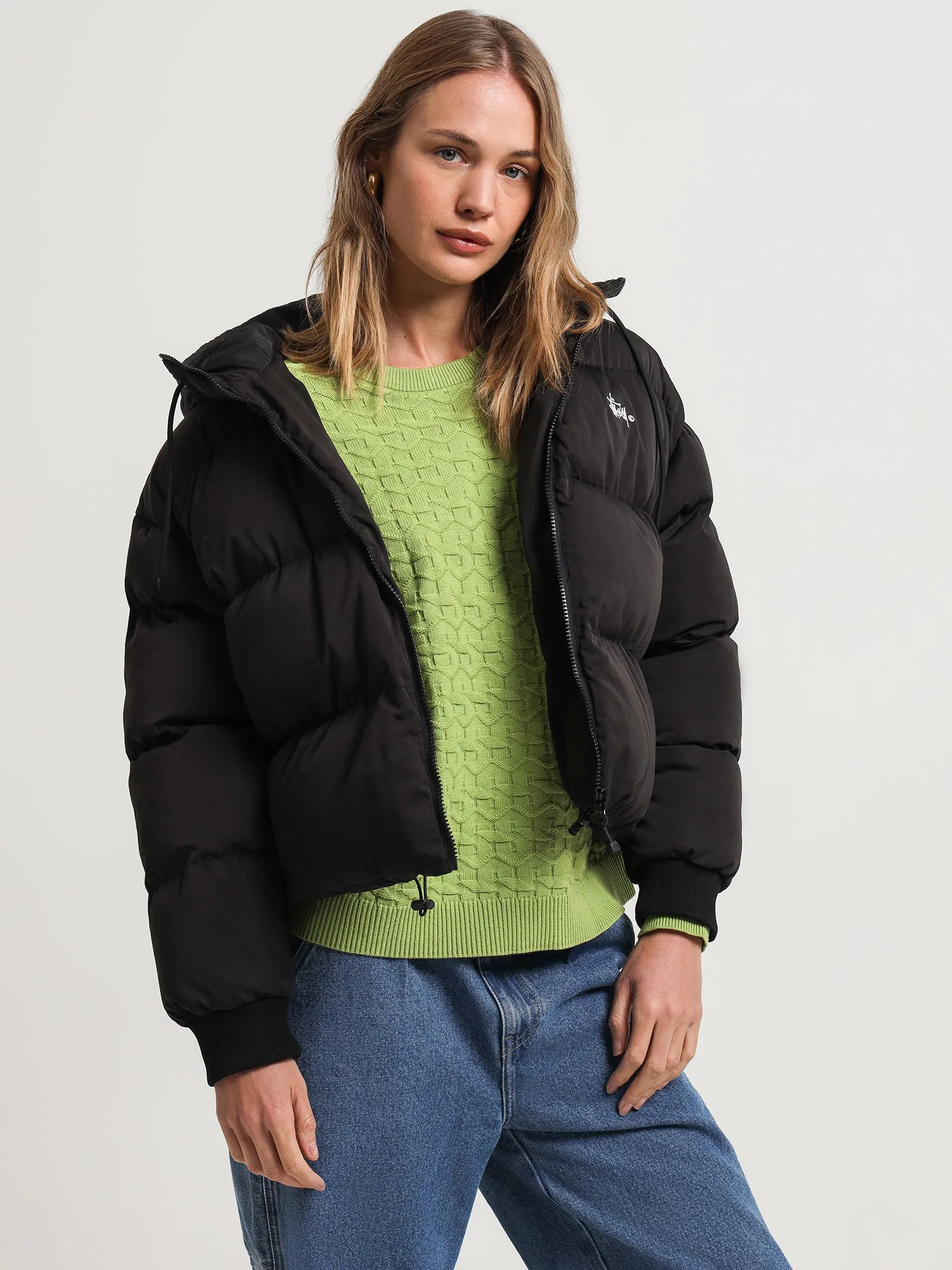 Graffiti Hood Puffer in Black