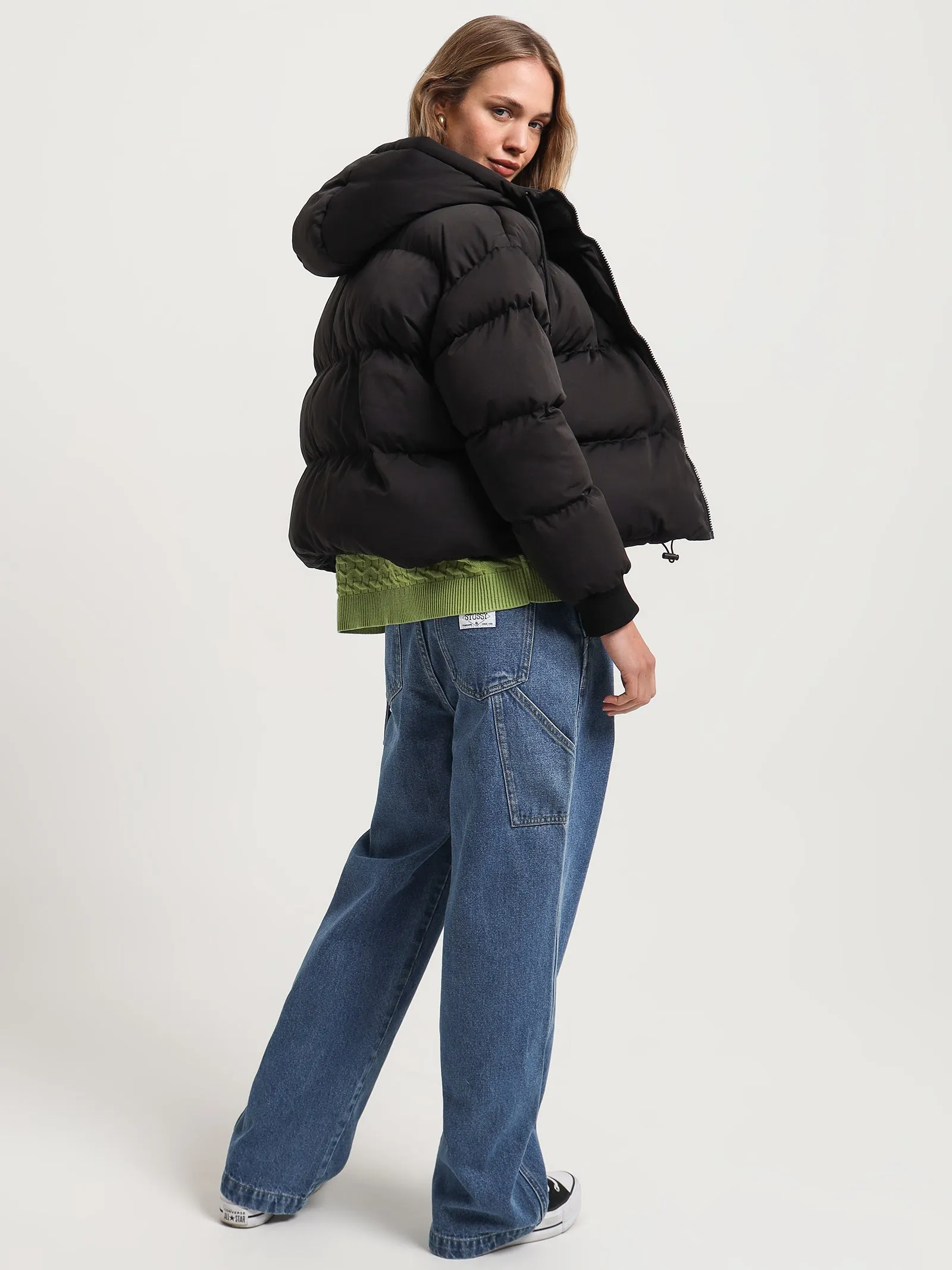 Graffiti Hood Puffer in Black
