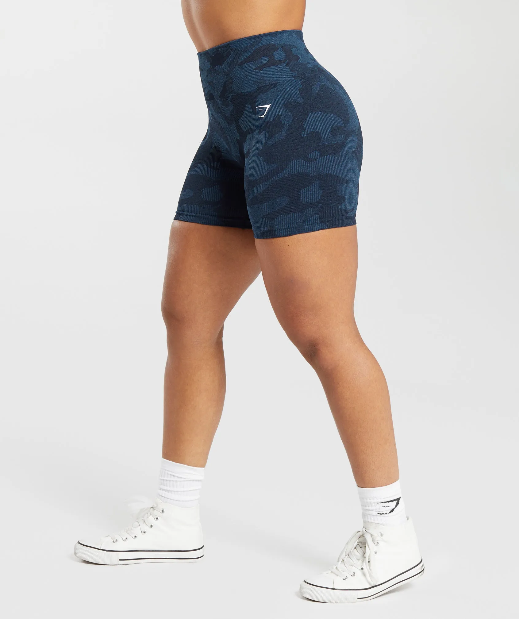 Gymshark Adapt Camo Seamless Ribbed Shorts - Midnight Blue/Ash Blue