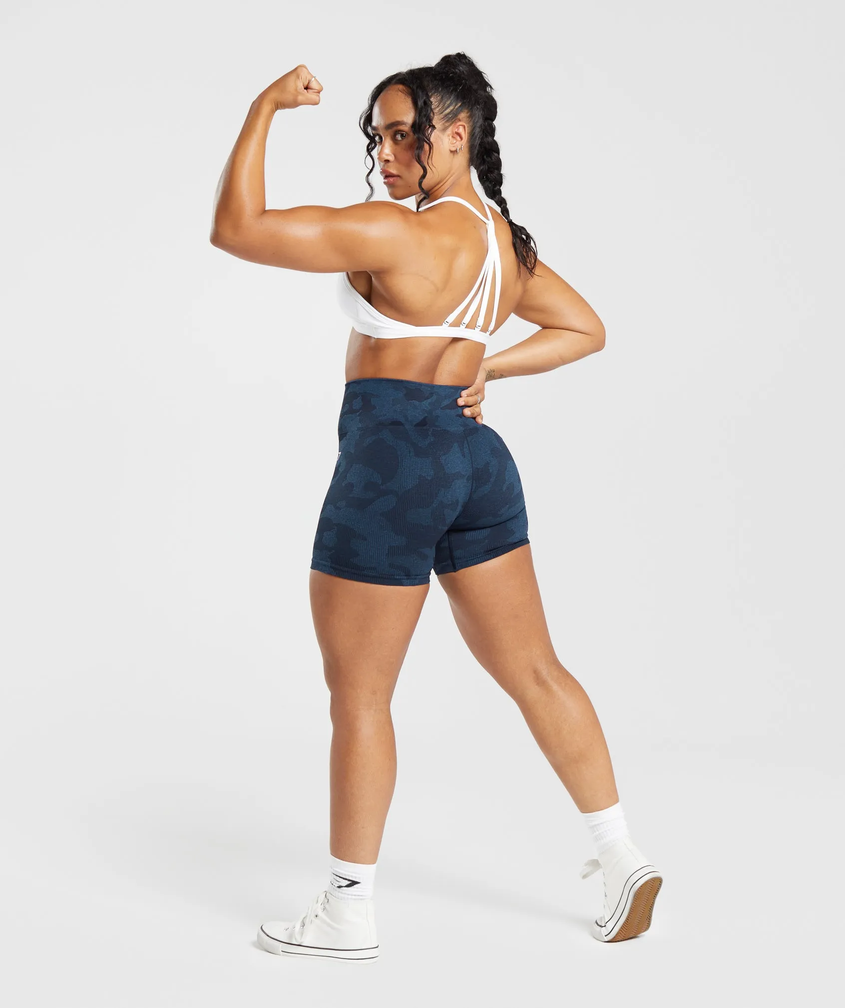 Gymshark Adapt Camo Seamless Ribbed Shorts - Midnight Blue/Ash Blue