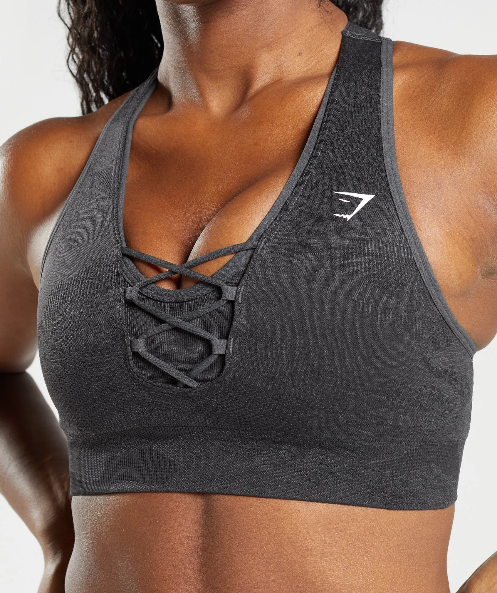 Gymshark Adapt Camo Seamless Sports Bra - Black/Onyx Grey