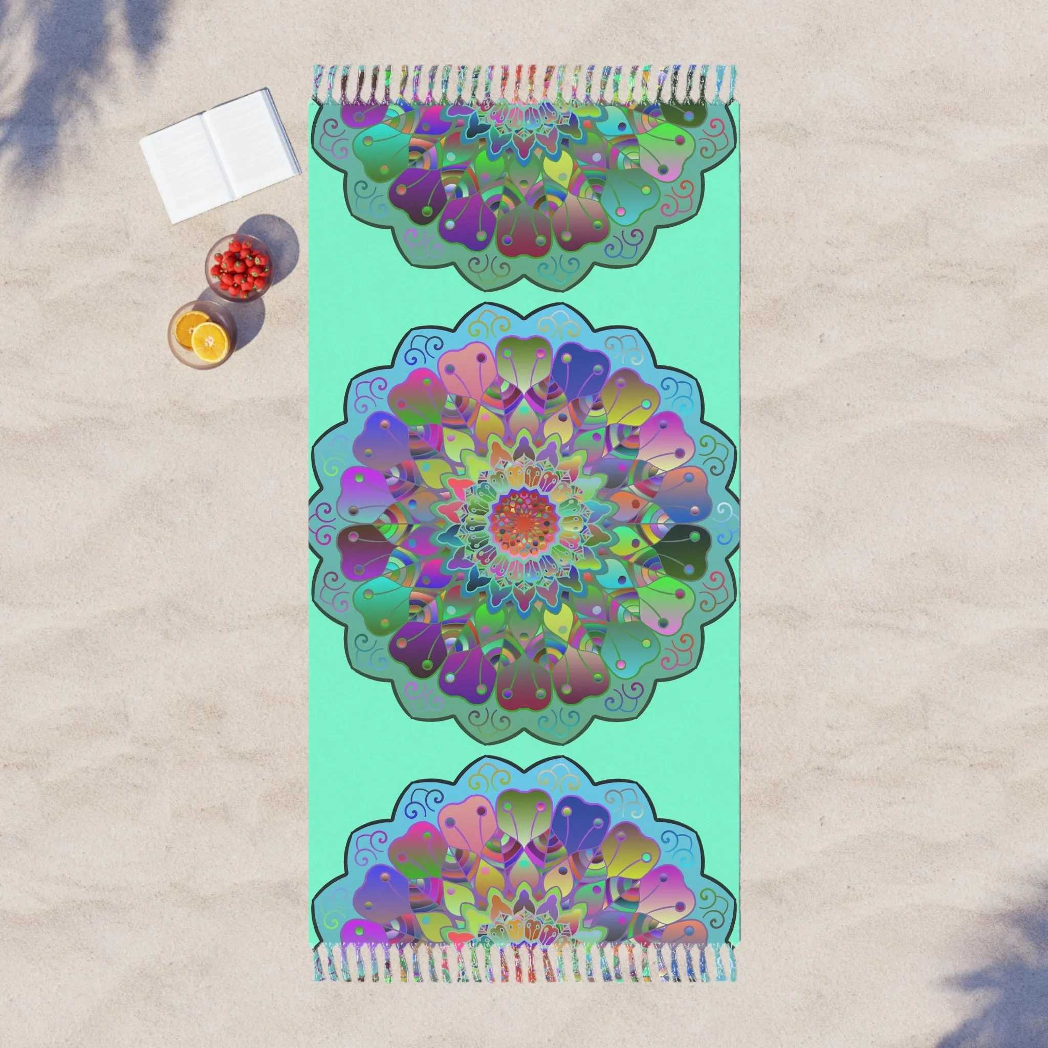 Hand-Drawn Mandala Design Boho Beach Cloth - Aquamarine