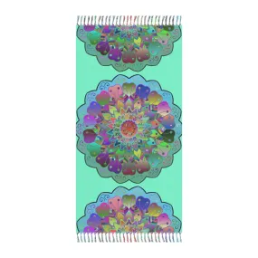 Hand-Drawn Mandala Design Boho Beach Cloth - Aquamarine
