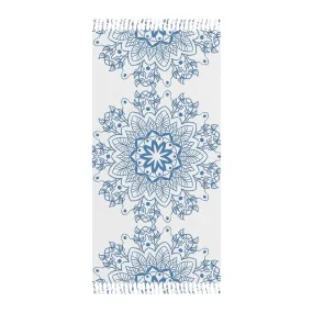 Handmade Mandala Design Boho Beach Cloth - Steel Blue - White