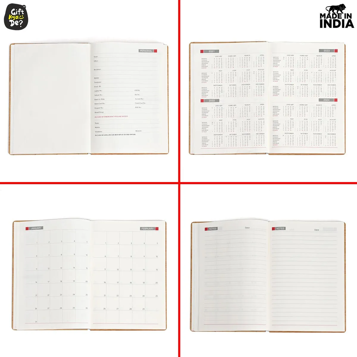 Infinite Circular Calendar With Pen, Card Holder & Wooden Diary Combo