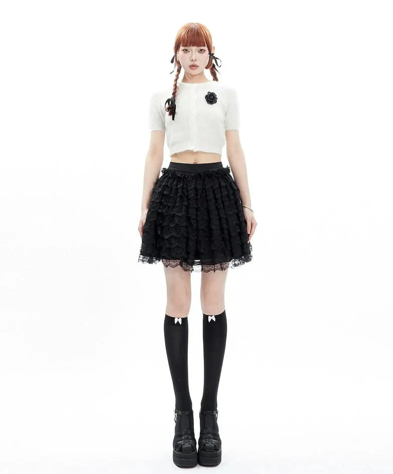 Layered Ruffle Lace Mini Skirt with Elastic Waistband